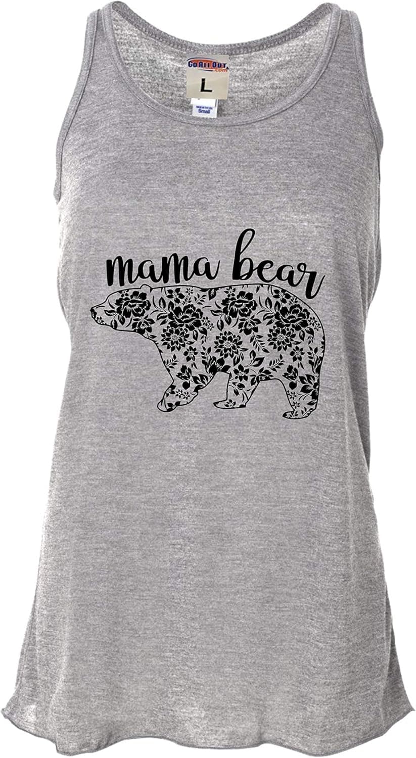 Go All Out Womens Flower Mama Bear Cute Fashion Mother's Day Sleeveless Tank Top T-Shirt