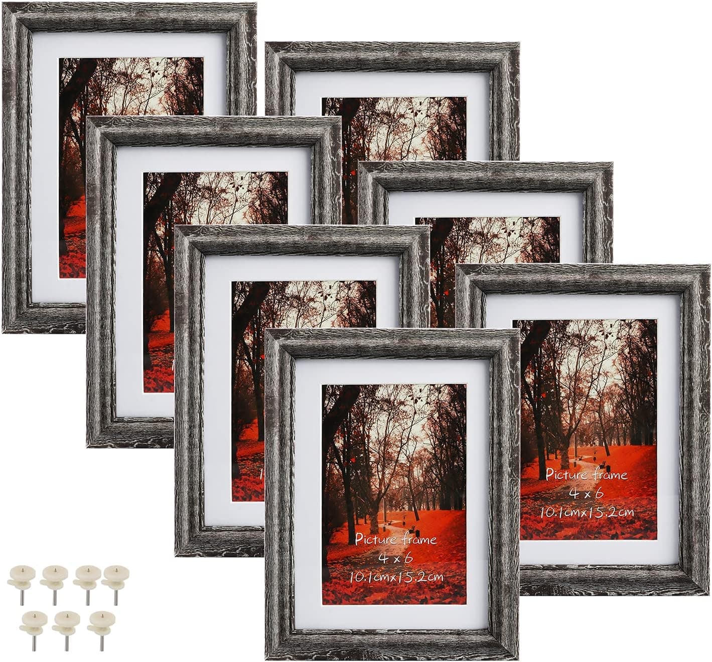 ZBEIVAN 5x7 Picture Frames Set of 7, Display Pictures 4x6 with Mat or 5x7 Without Mat, Rustic Distressed Wall Hanging Table Desk Family Gallery Multi Photo Frame, Grey