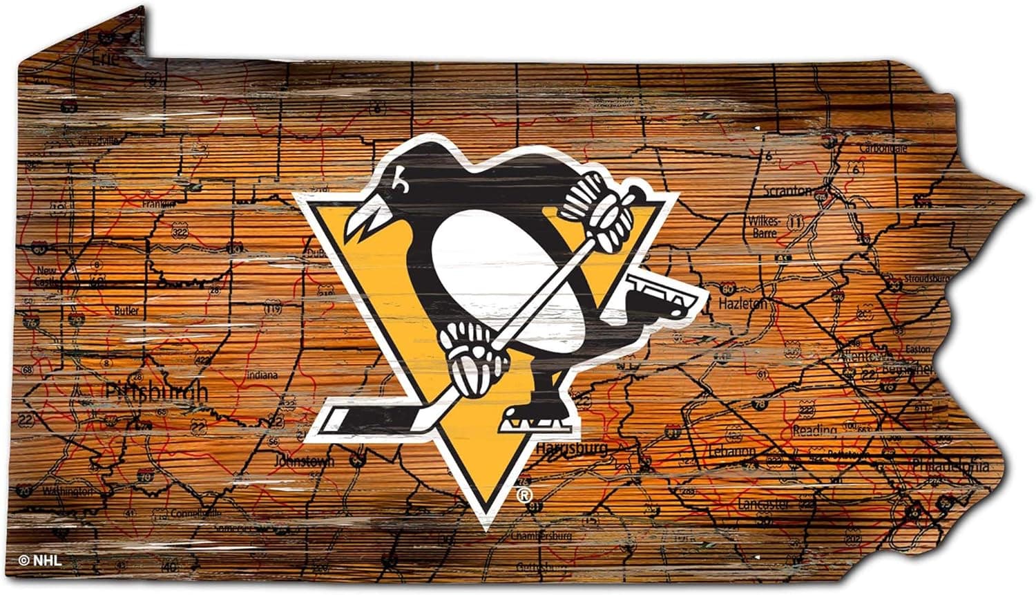 Fan Creations NHL Pittsburgh Penguins Unisex Pittsburgh Penguins Mini Roadmap State Sign, Team Color, 12 inch