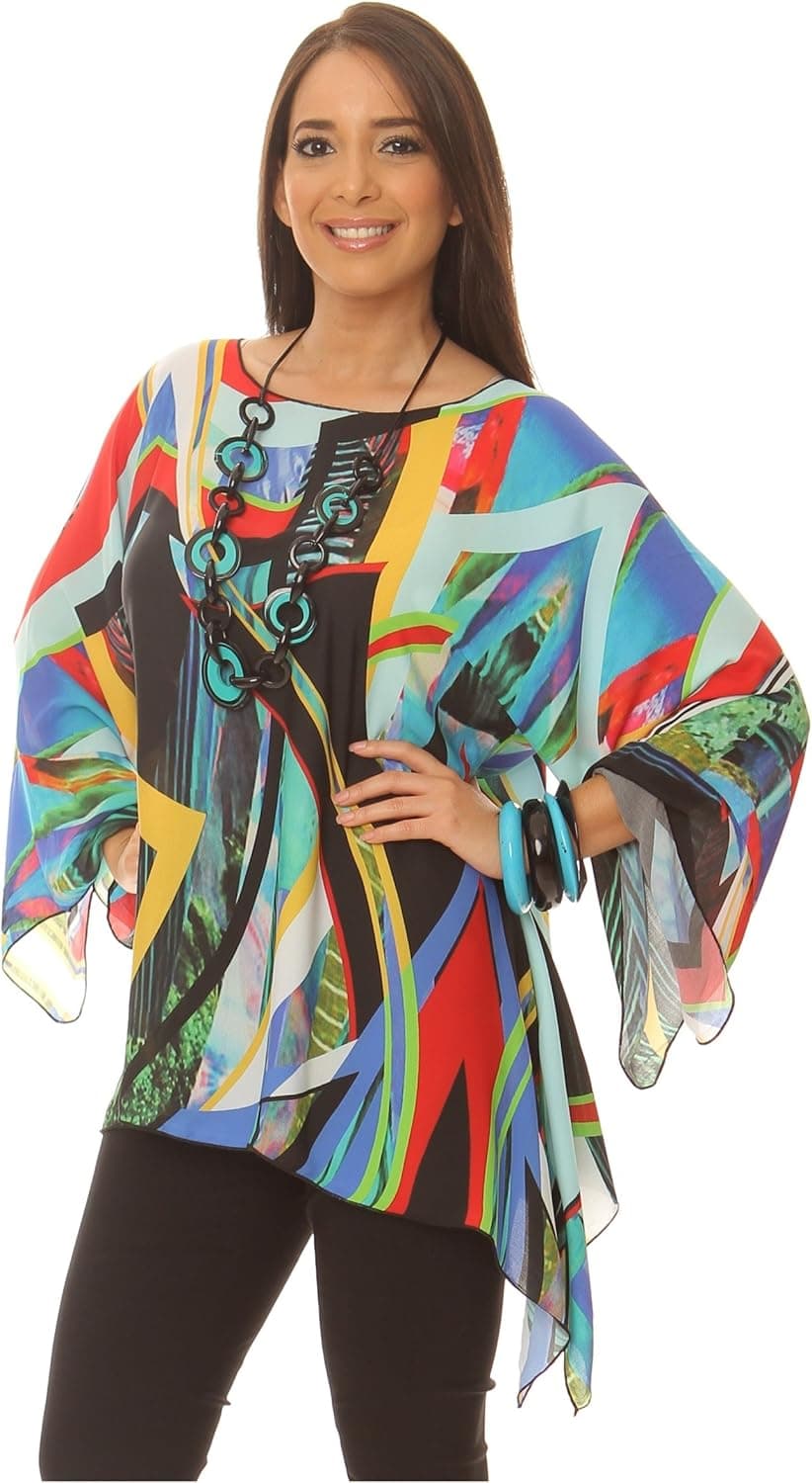 Lior paris Abstract Picasso Style Printed Charmeuse Convertible Tunic.