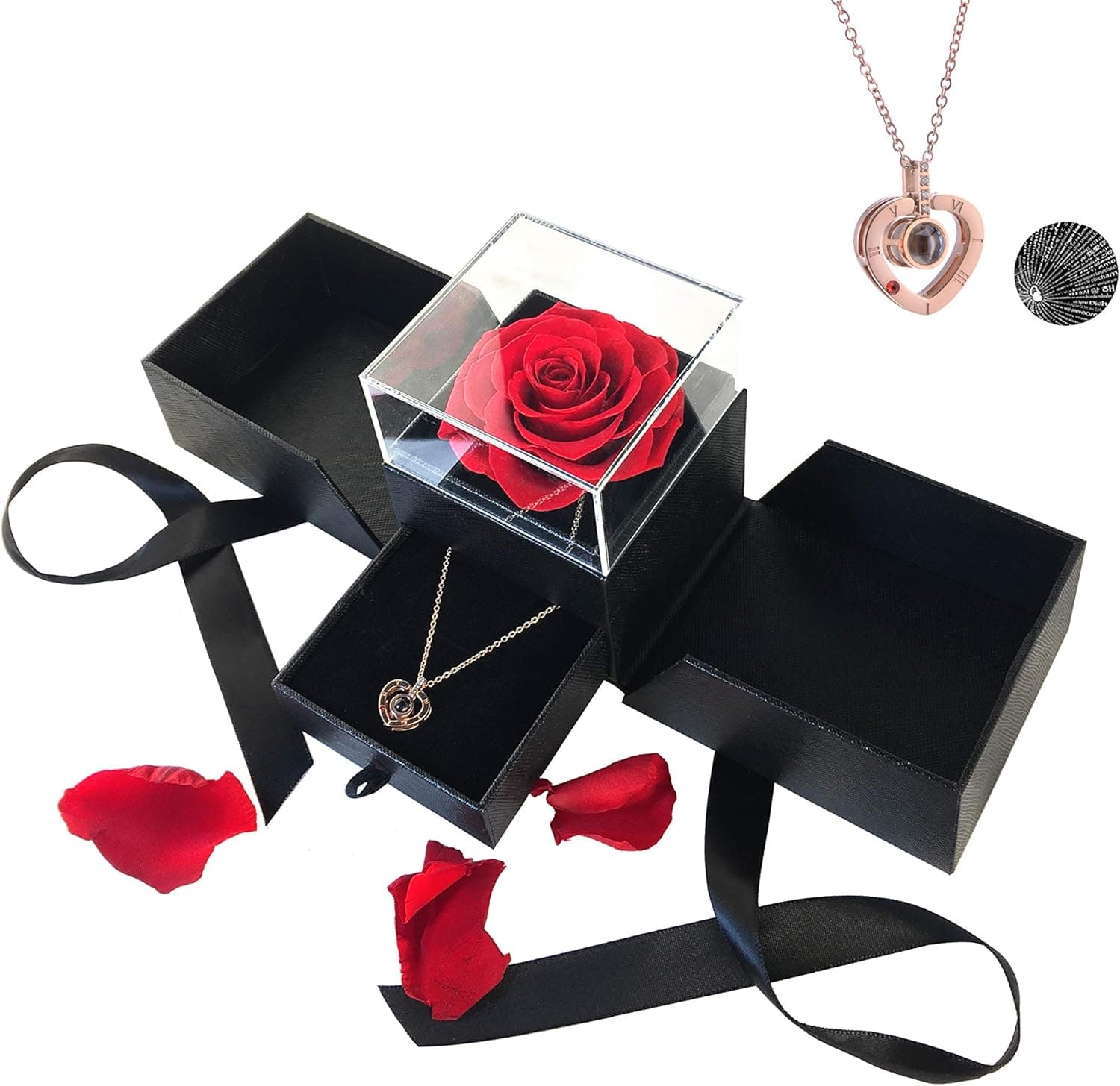 NC Colofoco Preserved Flowers,Preserved Rose, Eternal Rose Gift Box with Rose Necklace, Handmade Fresh Rose Gift for Her on Birthday,Christmas,Mother's Day,Valentine's Day