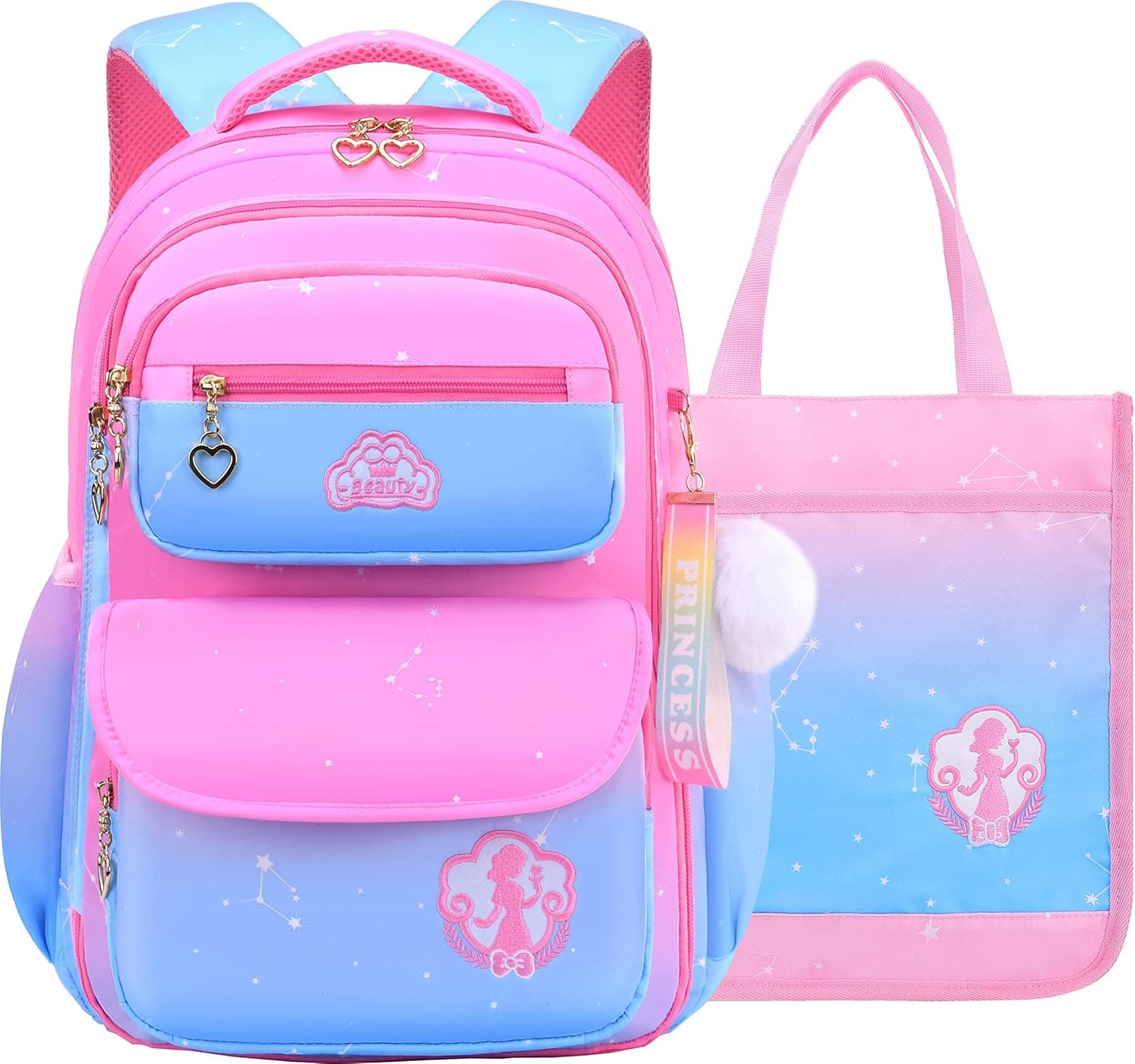 Backpack for Girls, Waterproof Kids Backpacks Princess School Bag Pink Bookbags Cute Travel Daypack