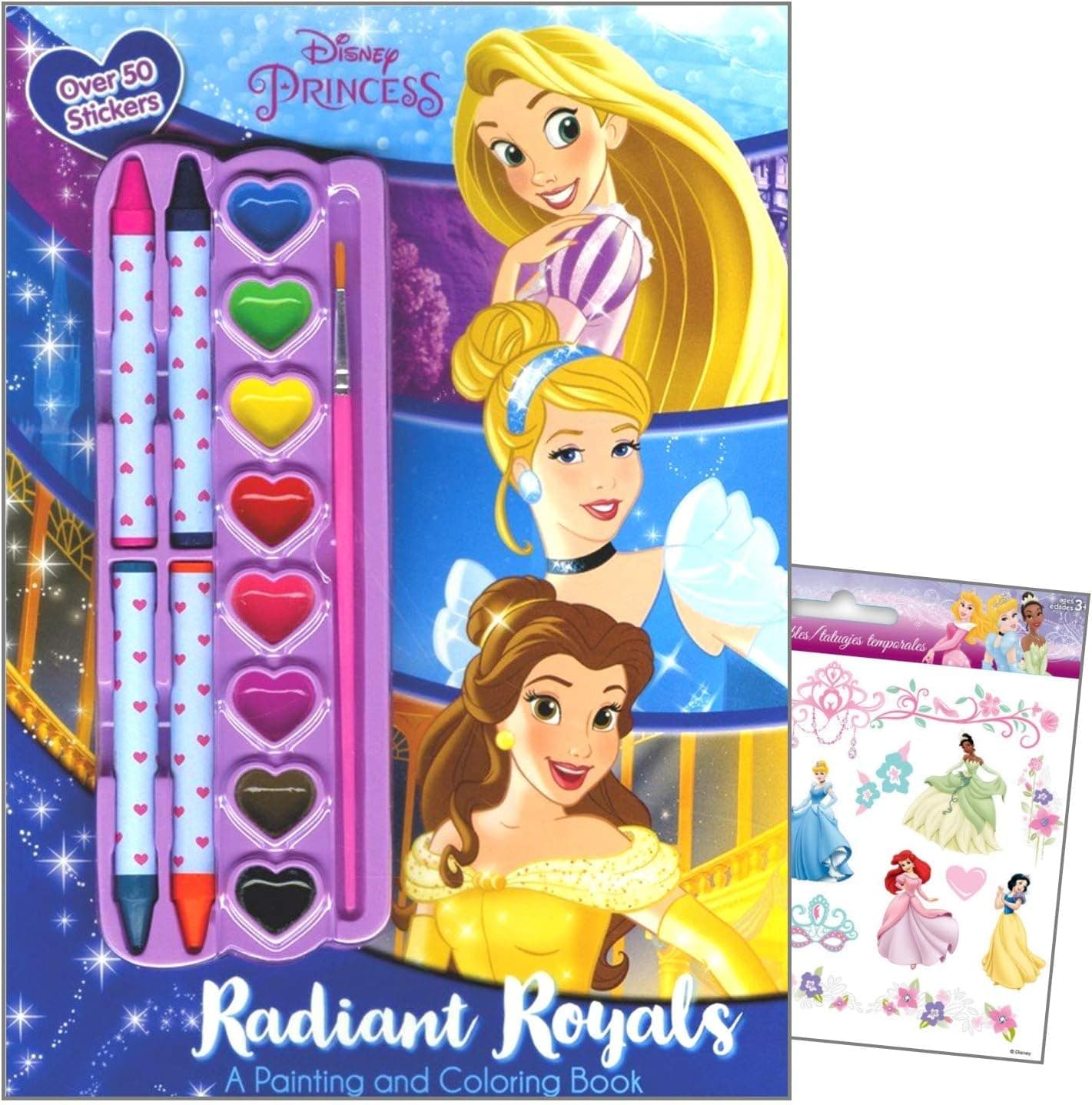 Disney Princess Coloring Book Art Activity Stickers Set Bundled with 1 Sheet of Disney Princess Temporary Tattoos