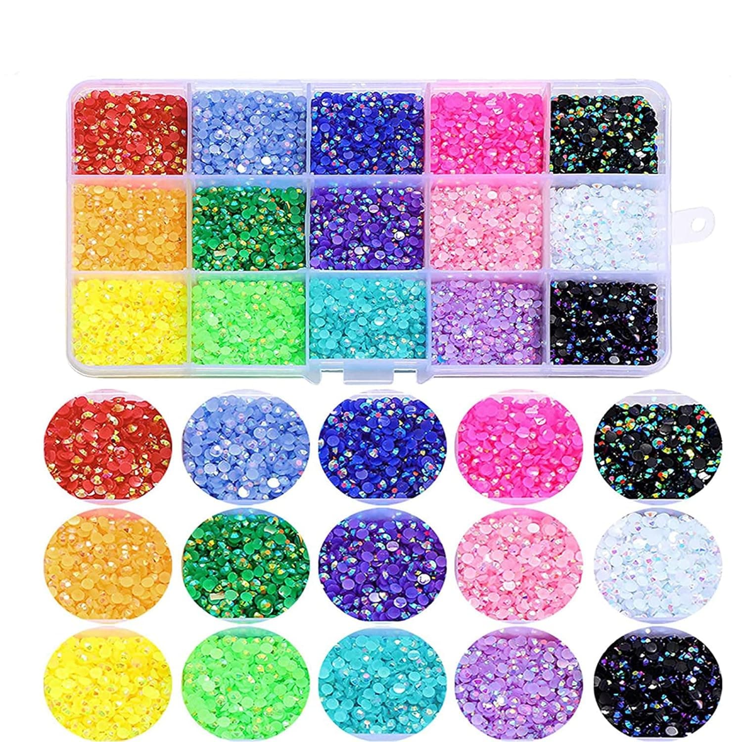FULZTEY 8400Pcs 4MM Jelly Nail Rhinestones for Nail 15 Colors Nail Art Crystal Gems Stones Flatback Bulk Crystal Rhinestones for Crafts Nail Diamond Design Charms Jewelry Decoration DIY Crafts Clothes