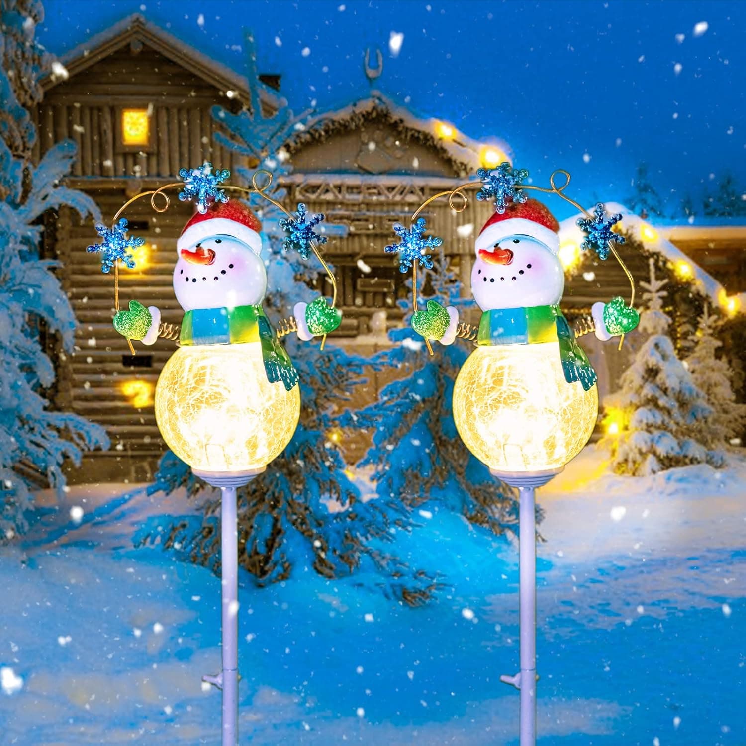 udensep Snowman Outdoor Christmas Decorations Solar Snowman Garden Stakes Decor Metal Waterproof Solar Powered Pathway Light Stake for Outside Yard Patio Lawn Ornaments