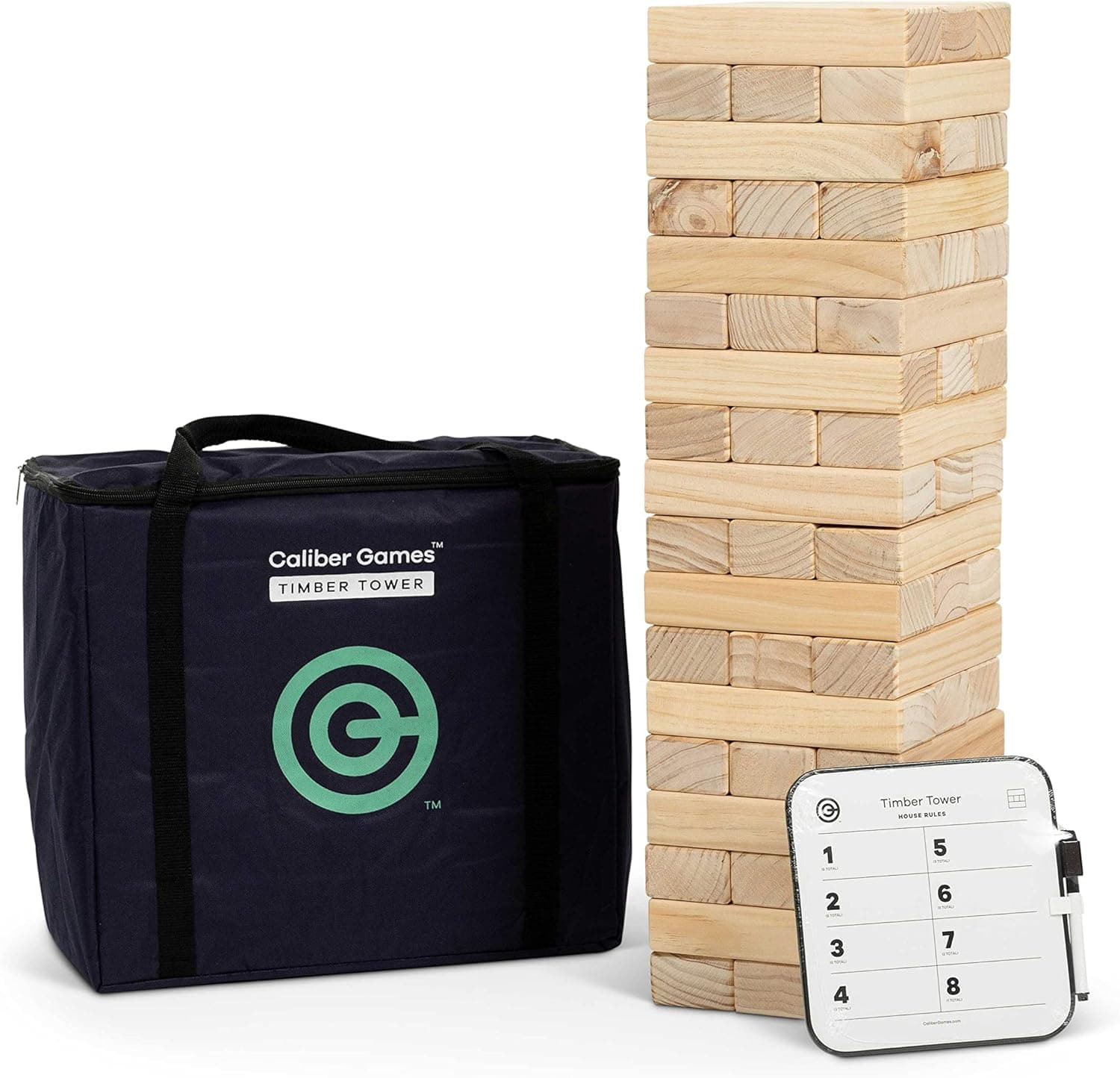 Caliber Games Timber Tower XL Bundle - Wooden Blocks Stacking Game for Kids and Adults - 54 Blocks - Premium Wood - Carrying Case Included - Grows from 2.25-feet to Over 5-feet While Playing