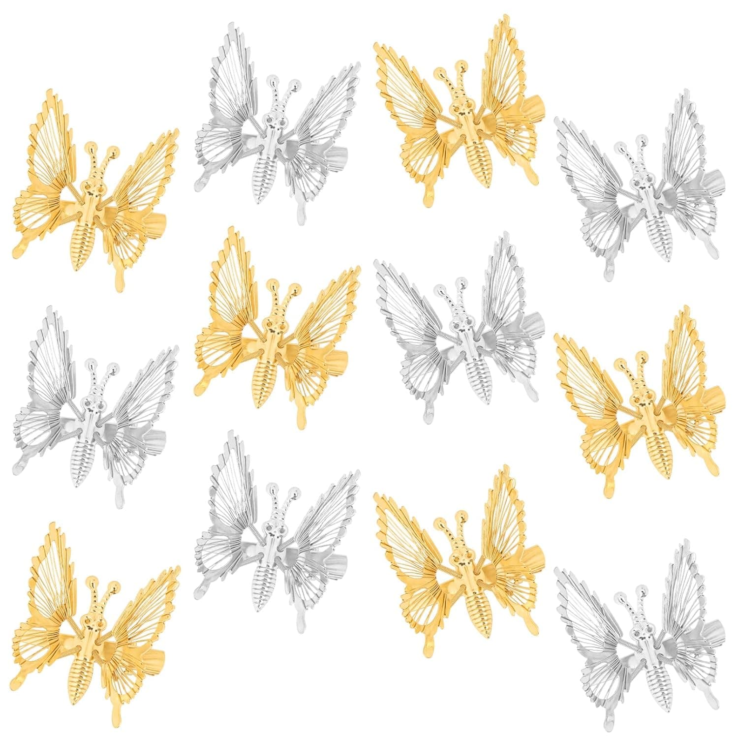 DEEKA 12 PCS 3D Moving Butterfly Hair Clips Metal Gold Moving Wings Butterfly Hair Accessories 90s Hair Clips Barrette for Women and Girls -Gold/Silver
