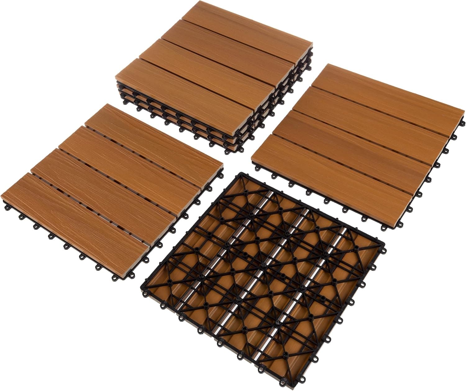 Patio Floor Tiles - Set of 6 Wood/Plastic Composite Interlocking Deck Tiles for Outdoor Flooring Â– 5.8-Square-Feet by Pure Garden (Brown Woodgrain)