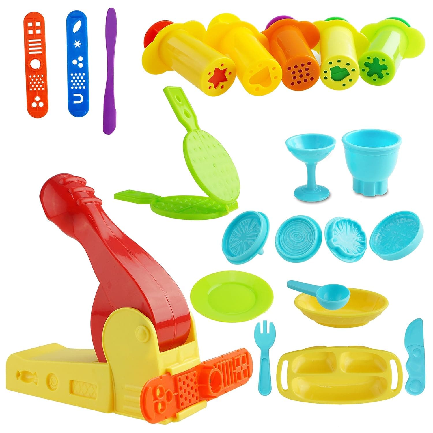 Kare & Kind Set of 22pcs Smart Dough Tools Kit Breakfast Time Set with Extruder Machine/Extruders/Models and Molds (Food, Silverware)