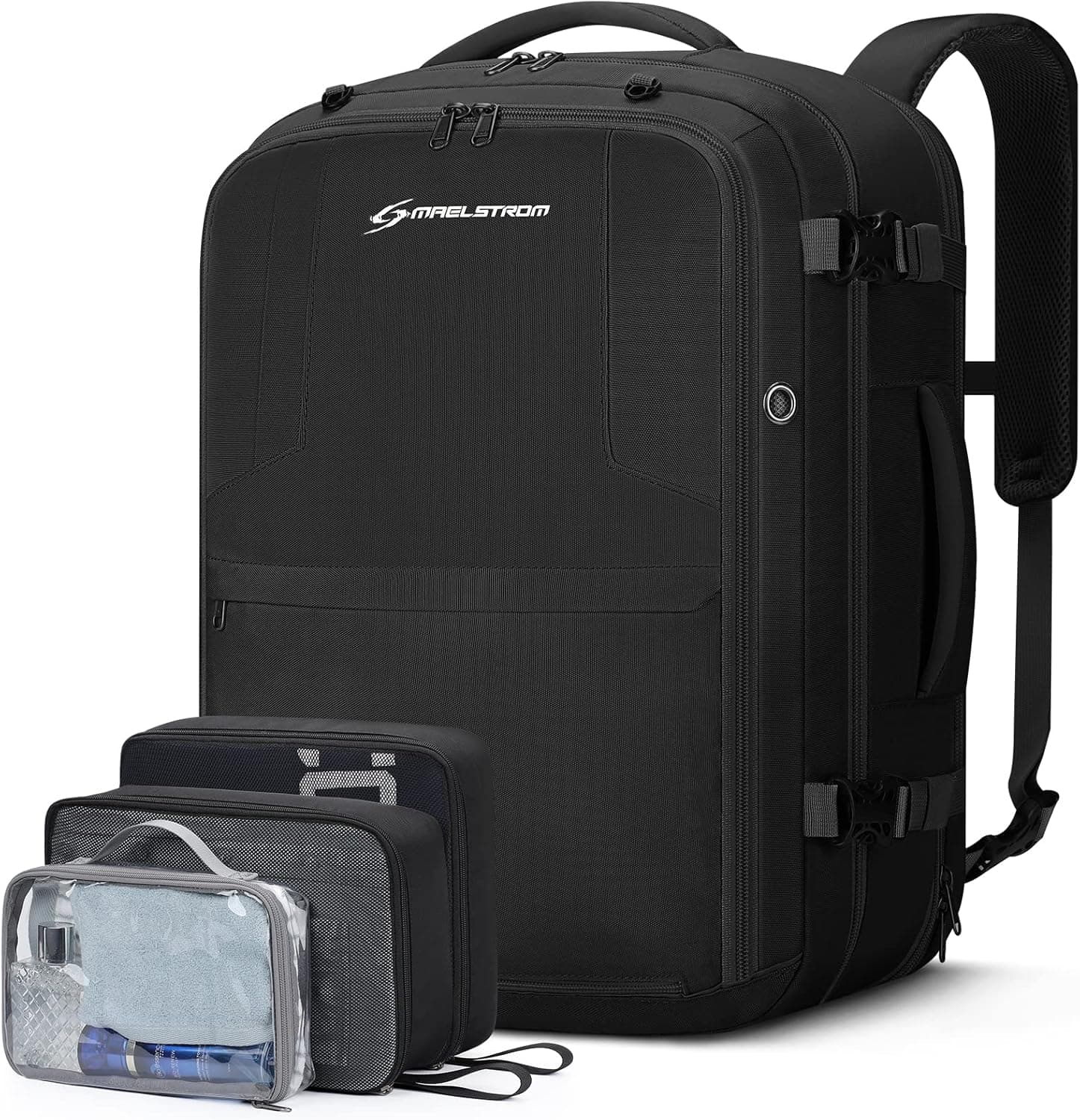 Maelstrom 40-50L Travel Backpack,Carry on Backpack for Men Women,17.3 Inch TSA Flight Approved Laptop Backpack with Hidden Shoe Bag, Expandable Large Computer Business Suitcase Backpacks-Black