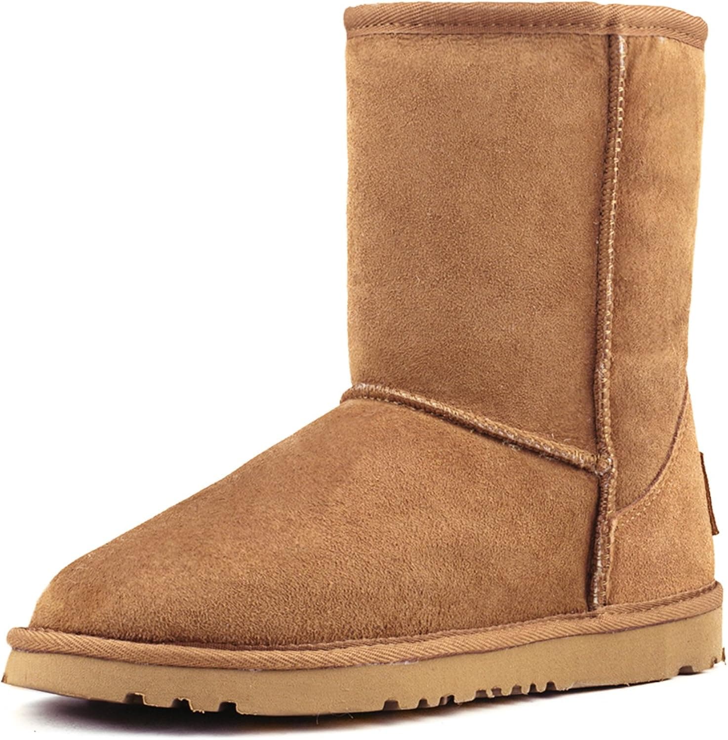 Ausland Women's Waterproof Snow Boot,Mid-calf Sheepskin Winter Shoe 9125 Chestnut 8.5US 39