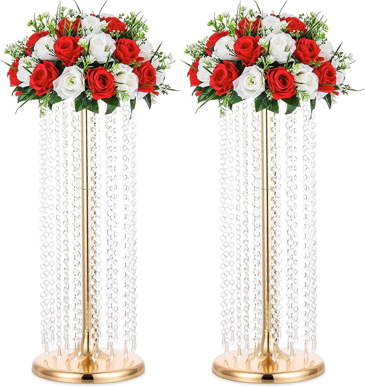27.5in Flower Stand for Wedding Centerpieces for Tables - Metal Tall Floor vase with Acrylic Crystal, 2Pcs Gold Vases for Centerpieces Wedding Party Event, Birthday Home Decorations