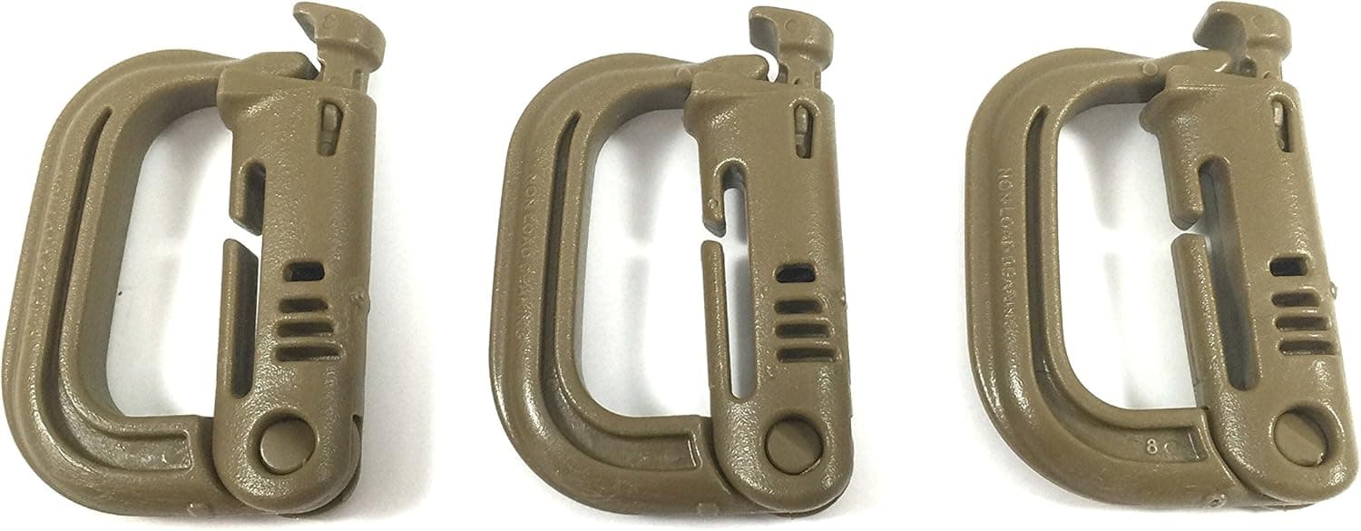 ITW GrimLoc - Locking D-Ring for Molle Gear - Tactical Accessory Locking Carabiner (3 pack) (Coyote Brown)