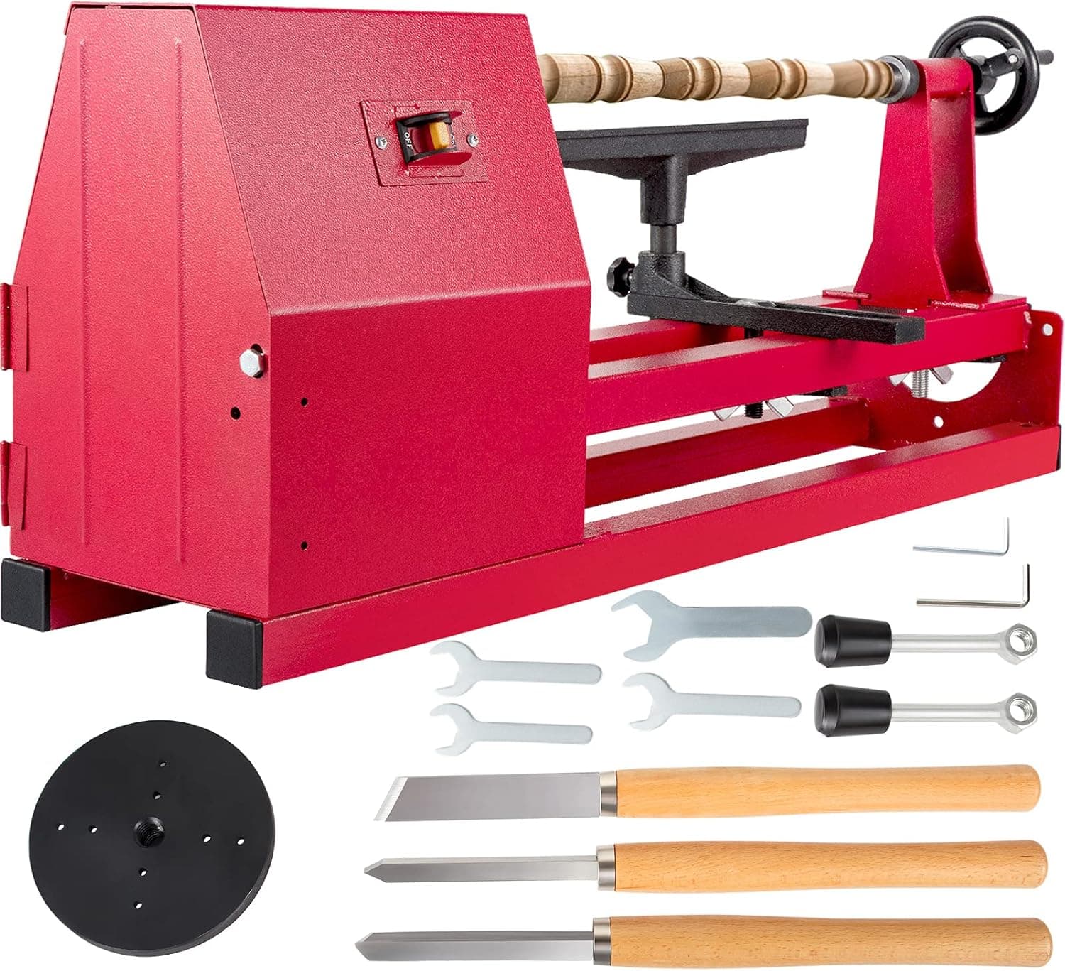 VEVOR Bench top Wood Lathe 14" x 20", Power Wood Lathe 4 Speeds 1100/1600/2300/3400 RPM, Small Mini Lathe 120V, Wood Turning Lathe with Three Chisels and Wrenches, Table Lathe for Wood Working