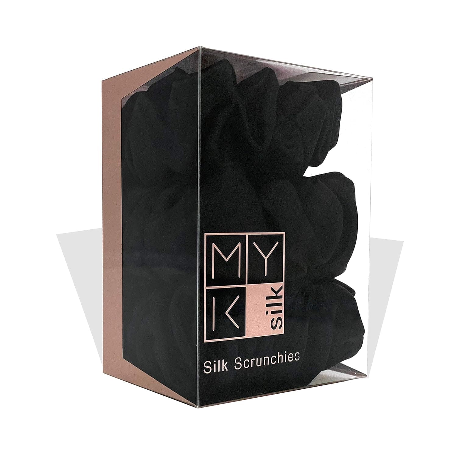 MYK Silk 100% Mulberry Silk Large Scrunchies Set Gentle Hair Tie for Curly Hair 3 Pack Big (Black, Black, Black)