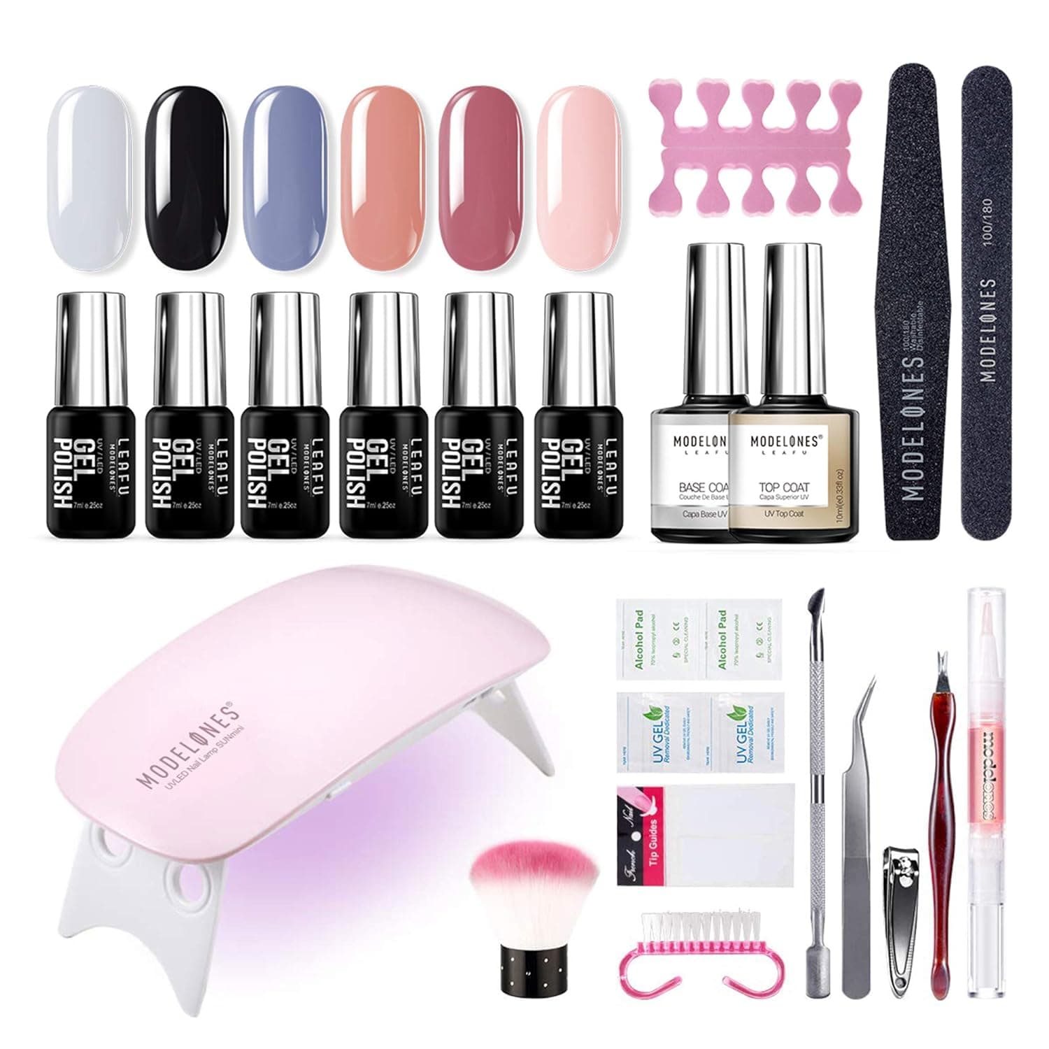 Modelones Gel Nail Polish Kit, with 6 Colors Gel Polish in Tiny Bottles, 1 Base Top Coat Set, 6W Nail LED/UV Light, Portable Starter Kit for Travel