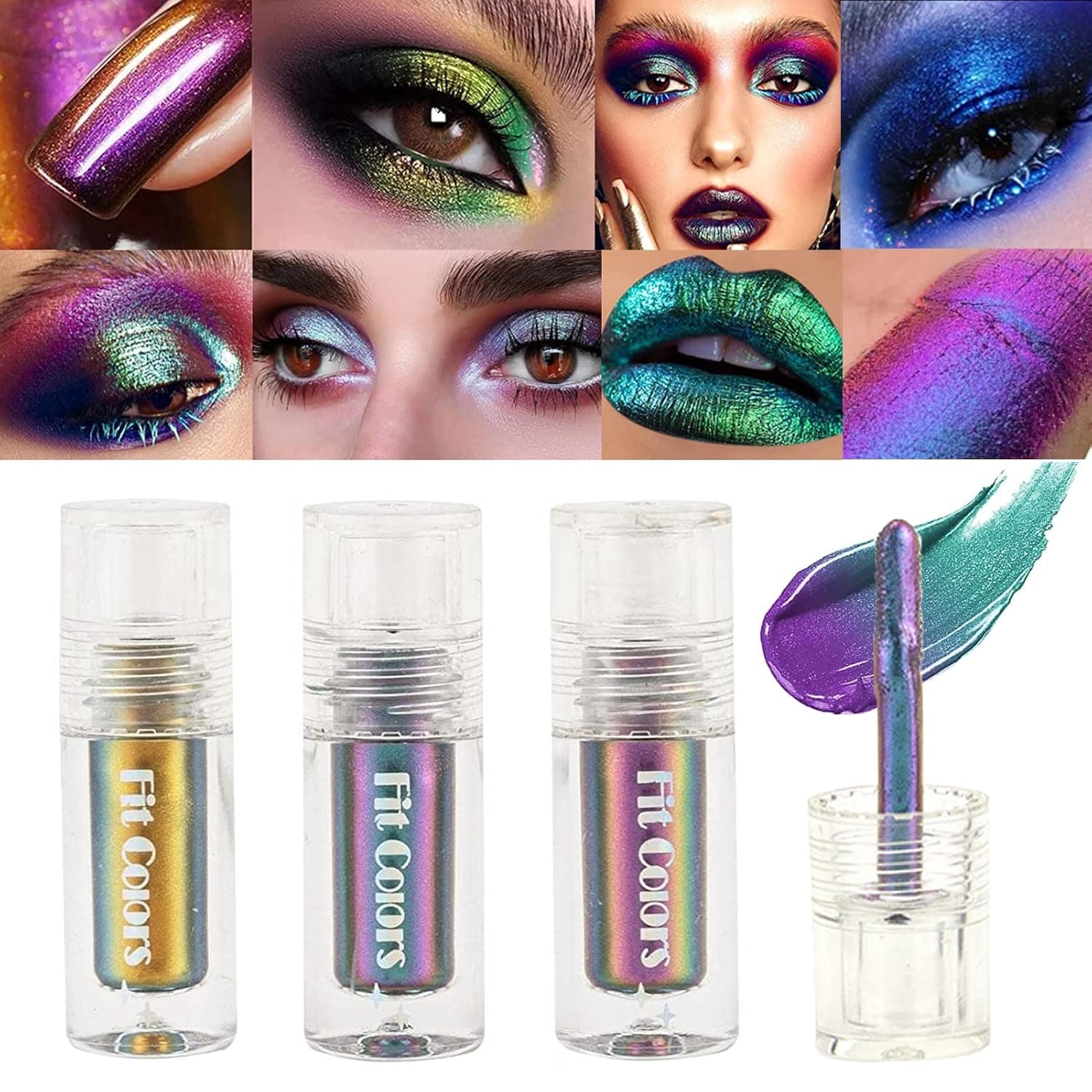LuckNest 3Pcs Multichrome Liquid Eyeshadow, Chameleon Liquid Eyeshadow Metallic Colorful Glitter Shimmer Intense Multicolor Shifting, Long-lasting With No Crease, Quick Drying Eye Makeup