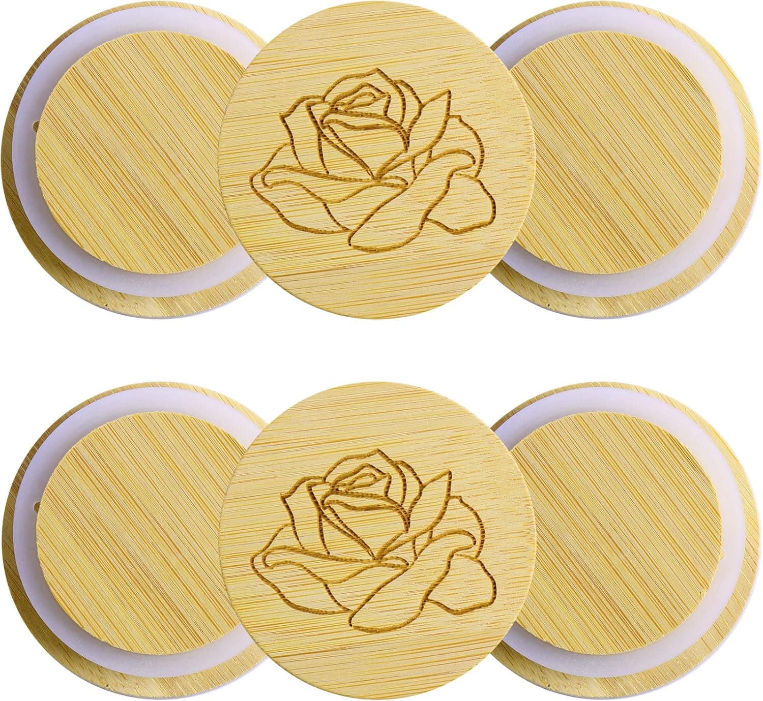 Oui Yogurt Jar Lids, 6 Pack Reusable Oui Yogurt Bamboo Jar Lids, Oui Lids with Silicone Seals Rings, 100% Fit & Airtight for Storing Spices, Fruits, Biscuits, Candies and Cereals ect.
