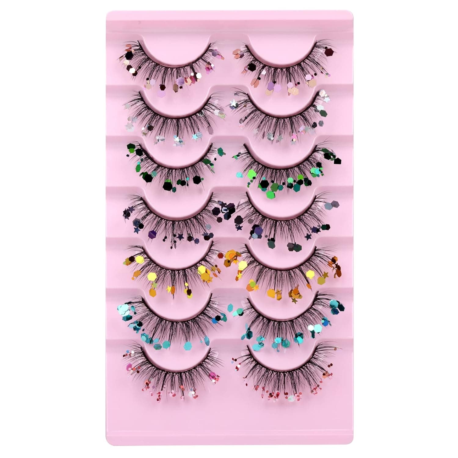 Glitter Fluffy Lashes Natural False Eyelashes DIY Faux Mink Lashes Wispy Fake Eyelashes Christmas Party Decorations Festival Fake Lashes 7 Pairs by Eefofnn