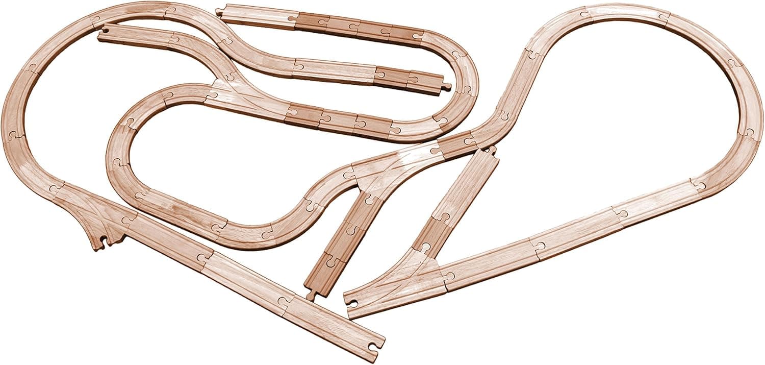54 Piece Wooden Train Track Builders Set of Wooden Tracks, Compatible with Thomas, and More