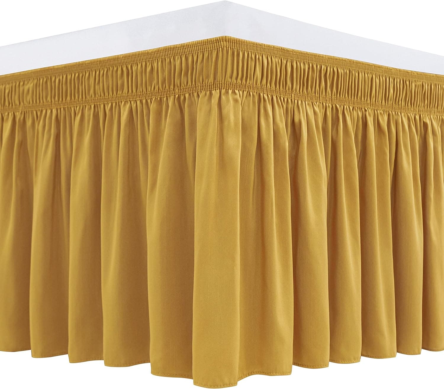 Biscaynebay Wrap Around Bed Skirts for Full & Full XL Beds 15 Inches Drop, Gold Elastic Dust Ruffles Easy Fit Wrinkle & Fade Resistant Silky Luxurious Fabric Solid Machine Washable