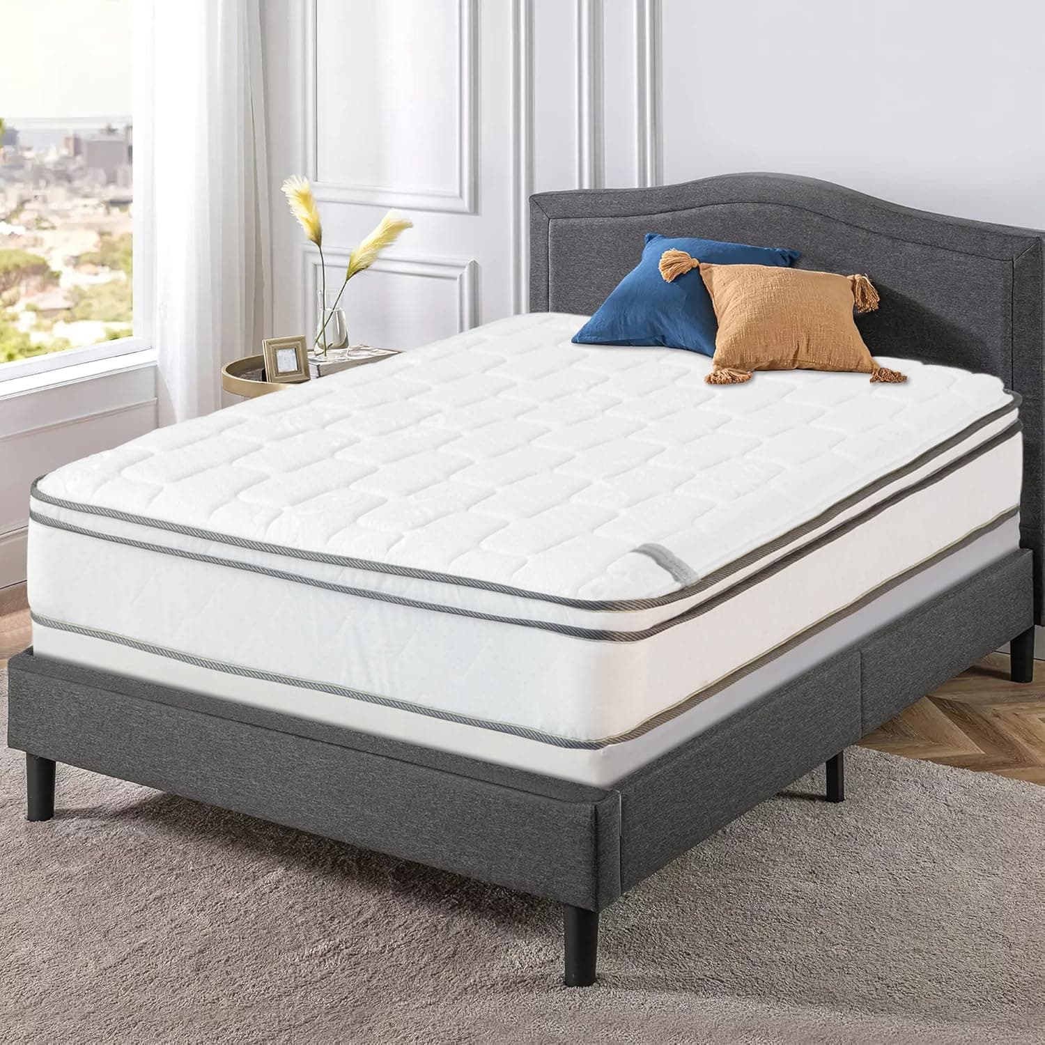 Spring Solution Medium Plush 10-Inch Eurotop Innerspring Mattress And 4" Low Profile Wood Box Spring/Foundation Set, Twin Size