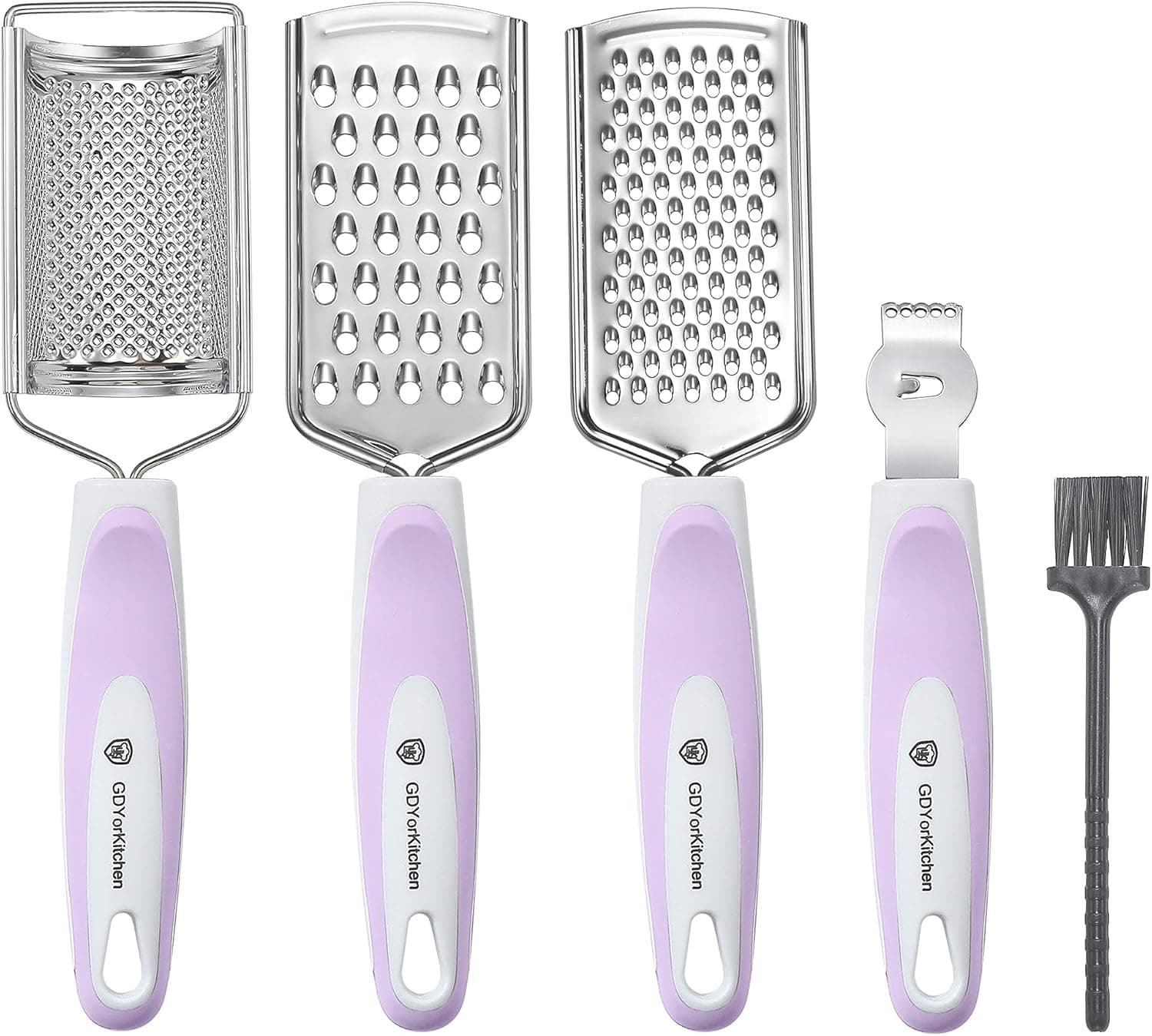 Cheese Grater & Zester Set Stainless Steel (4 PCS Set - Purple) - Razor-Sharp Stainless Steel Blade Chocolate/Lemon/Cheese Grater, Lemon Zester, Comfortable Grip Design For Kitchen, Free Brush