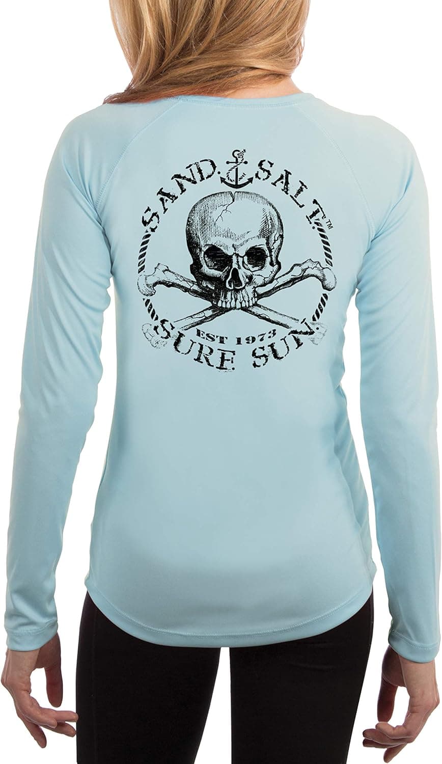 SAND.SALT.SURF.SUN. Black Skull Women's UPF 50+ UV Sun Protection Performance Long Sleeve T-Shirt