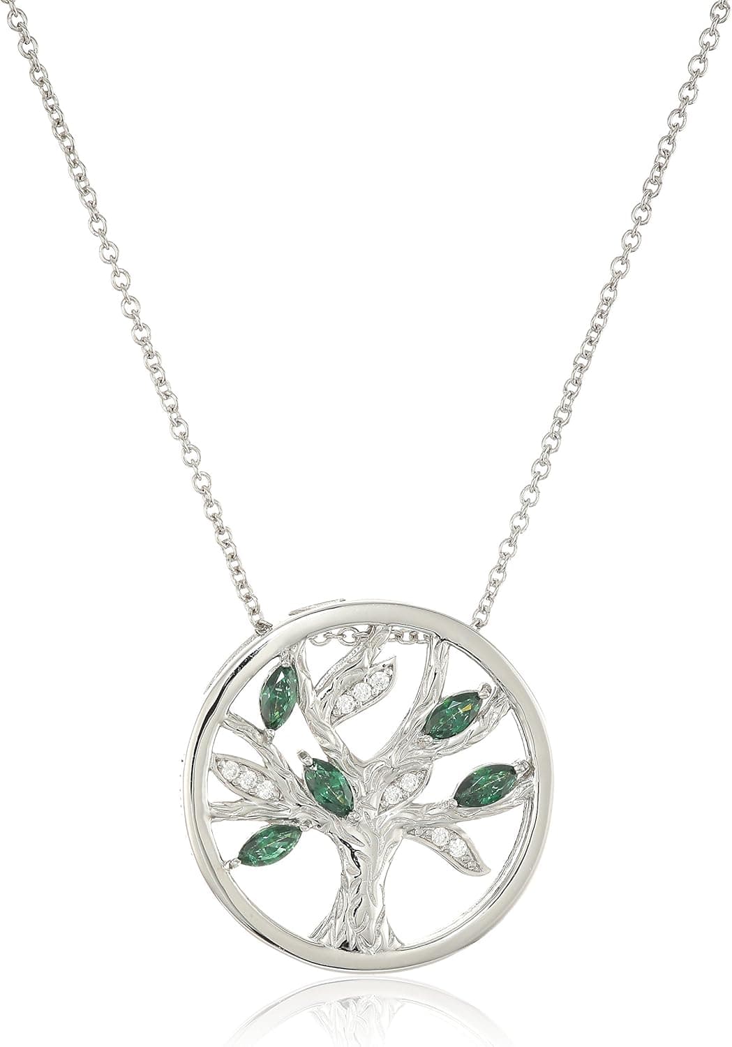 Amazon Collection Platinum-Plated Sterling Silver Swarovski Zirconia Tree of life Pendant Necklace, 16"+ 2" Extender