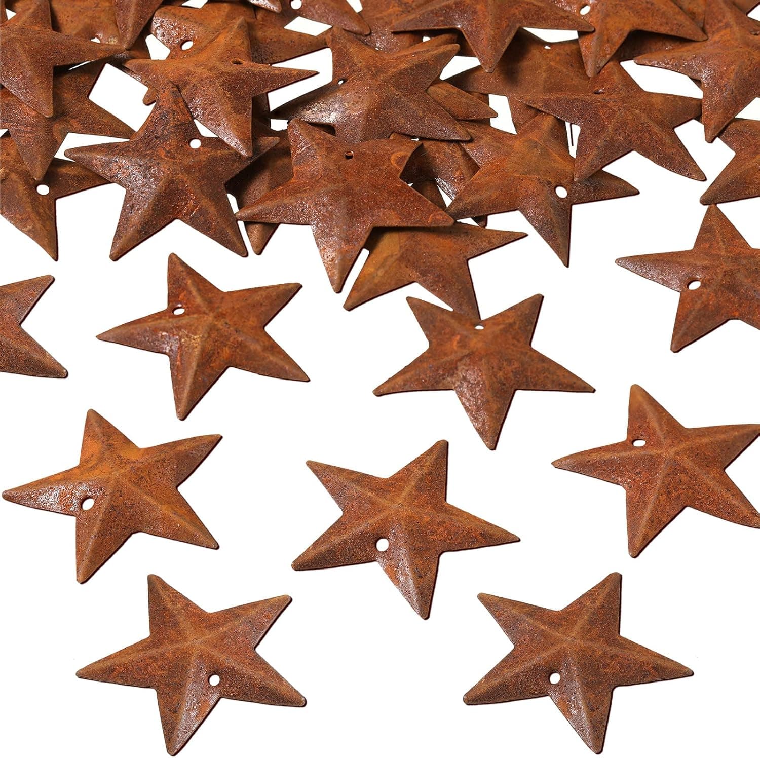 Mini Metal Barn Star Antique Barn Star Halloween Christmas Day Vintage Mini Star Home Decoration for Farmhouse Home Door Wall Decor, 1.18 Inch (Rust,24 Pieces)