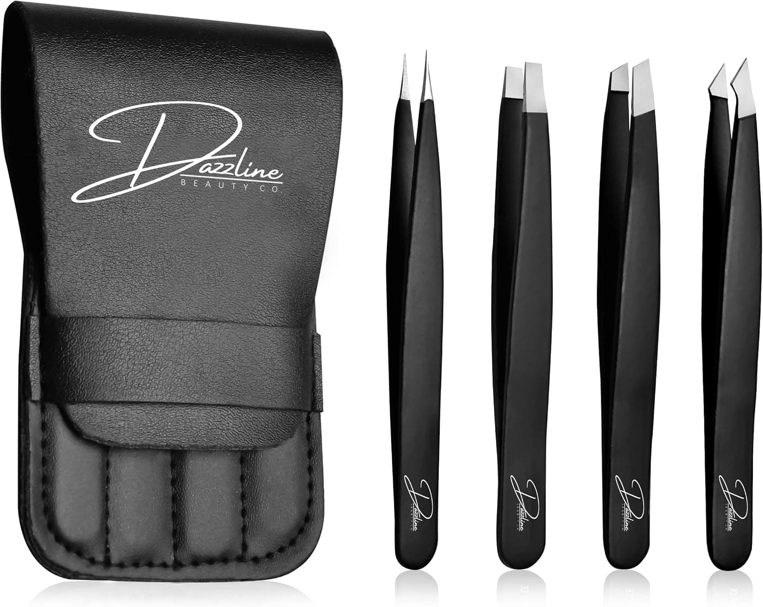 DAZZLINE Premium 4PC Tweezers Set | Eyebrow Hair Removal Tweezers for Women | Facial Hair Remover Tweezer Eyebrow Kit | Tweezers Precision | Eyebrow Tweezers | Hair Tweezers| Tweezers Set