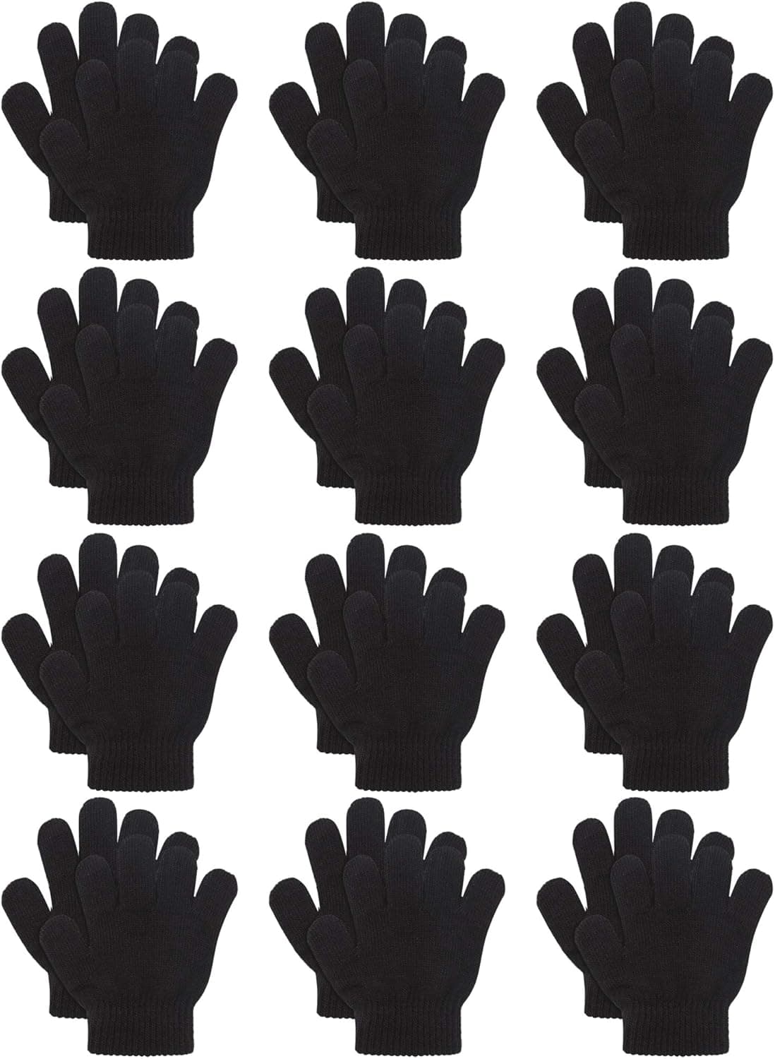 Cooraby 12 Pairs Kids Warm Magic Gloves Teens Winter Stretchy Knit Gloves Boys Girls Knit Gloves