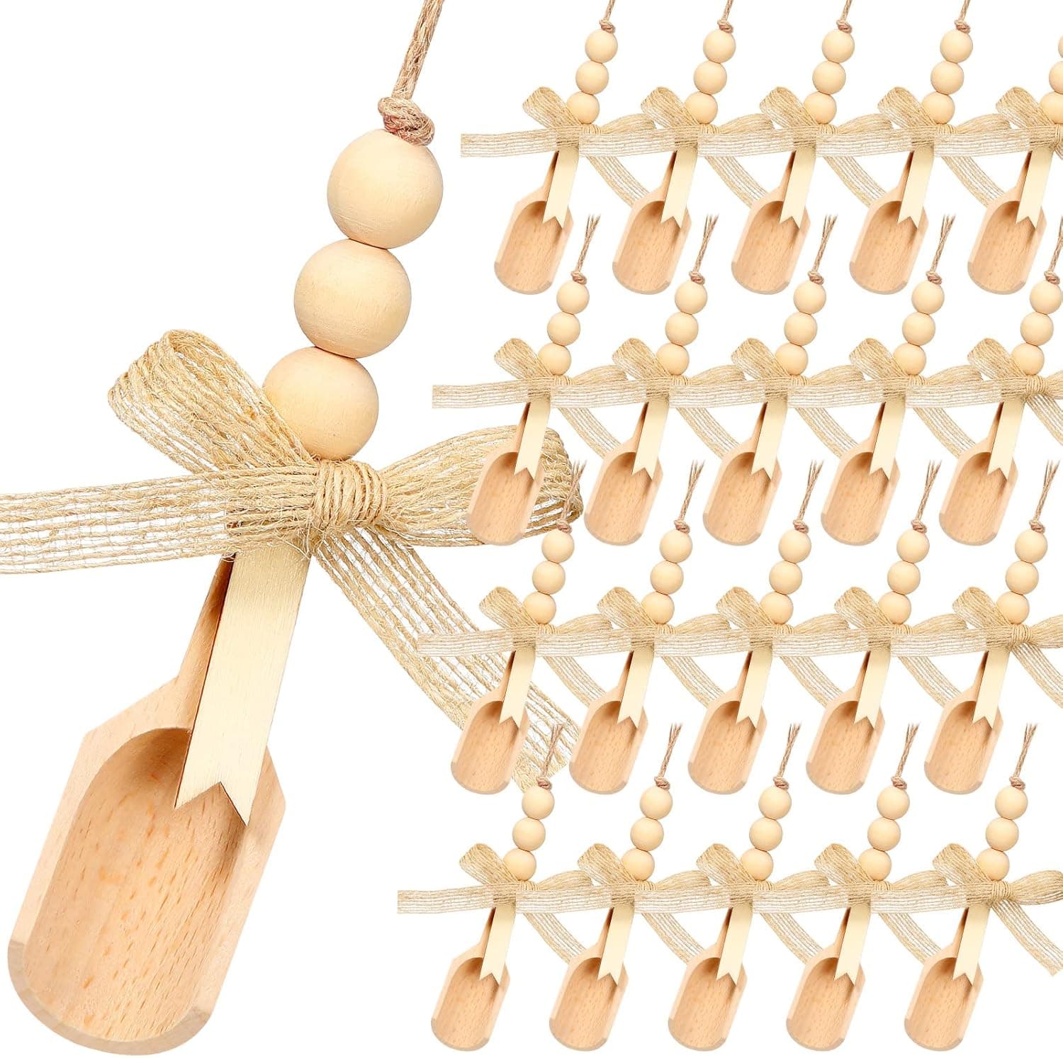 Vicenpal 20 Sets Christmas Wooden Beads Small Scoop Winter Mini Wood Bath Salt Spoon for Crafts Farmhouse Garland Tiered Tray Kitchen s (Rustic Style)