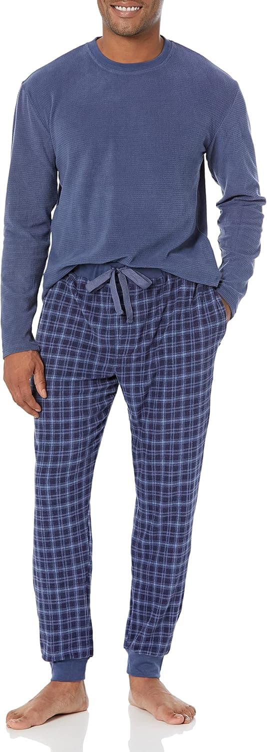 Joseph Abboud Men's Drop Needle Waffle Knit Fleece 2 Piece Sleep Pajama Set