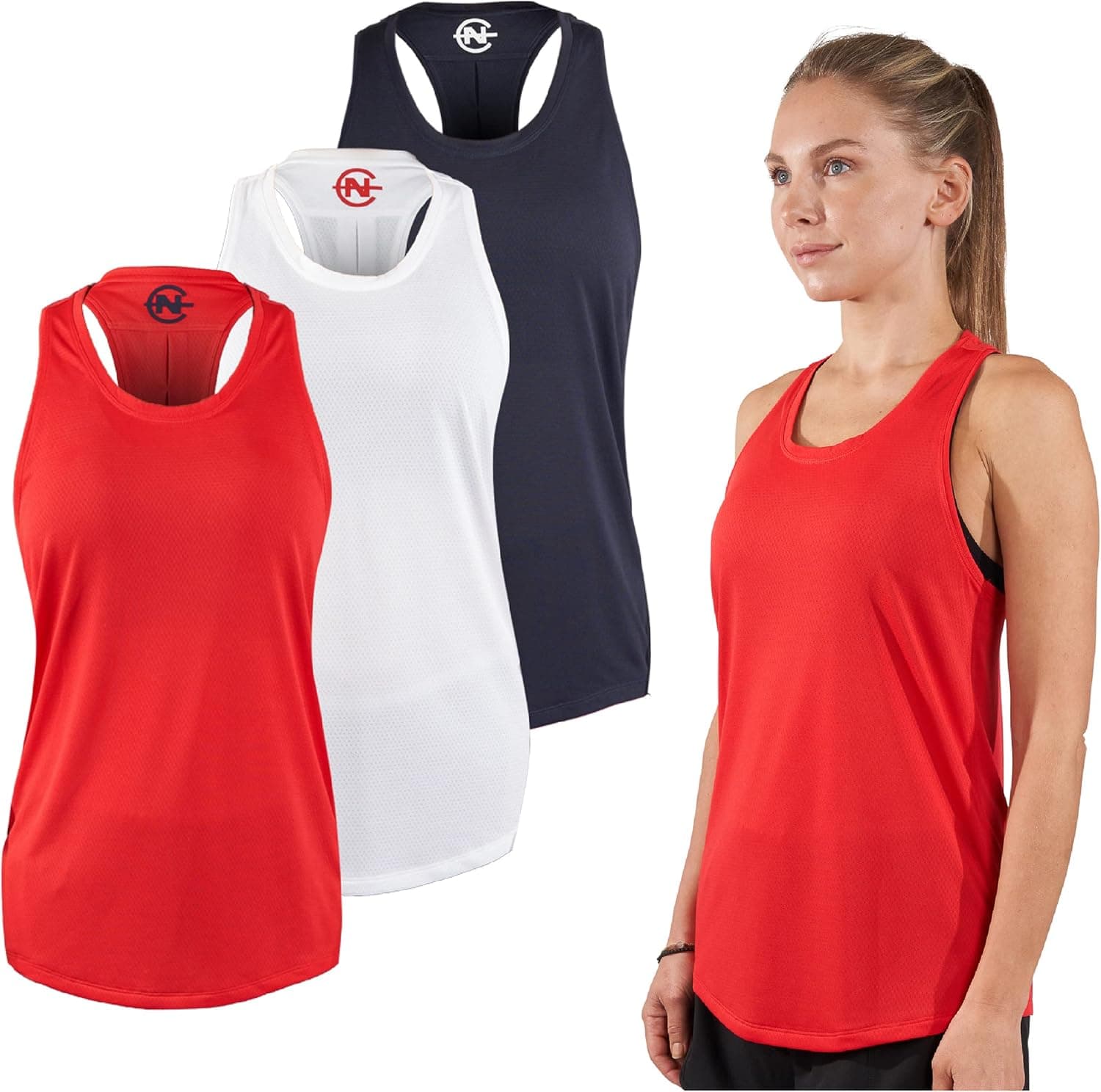 2 Pack Women's Tank Tops Dry-Fit Moisture Wicking Performance Athletic Workout Active Yoga Gym Pleated Mesh Tops