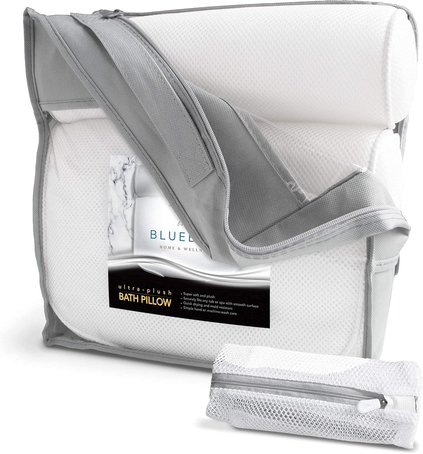 Ultra-Soft Bath Pillow by Bluebird Home & Wellness - Non-Slip, Extra Plush & Supportive for Neck and Back - Spa Pillow for Any Bathtub