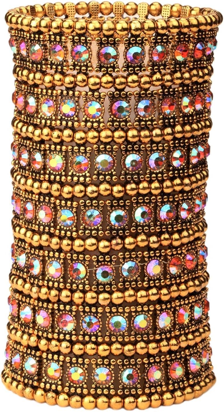 YACQ Women's Multilayer Wide Stretch Cuff Bracelets Fit Various Wrist Sizes - Soft Elastic Band - Lead & Nickle Free