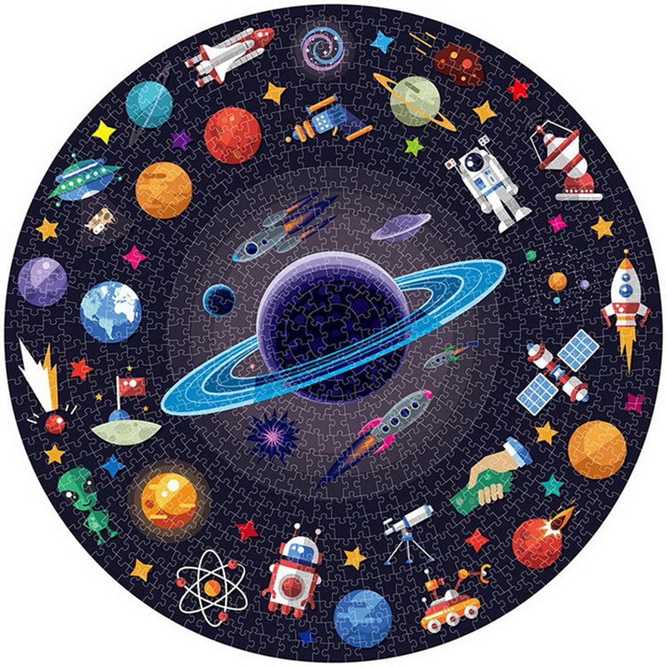 Space Puzzles for Kids, Large Round Jigsaw Puzzles 1000 Pieces for Adults, Planets in Space Jigsaw Puzzle Gift for School Education & Families
