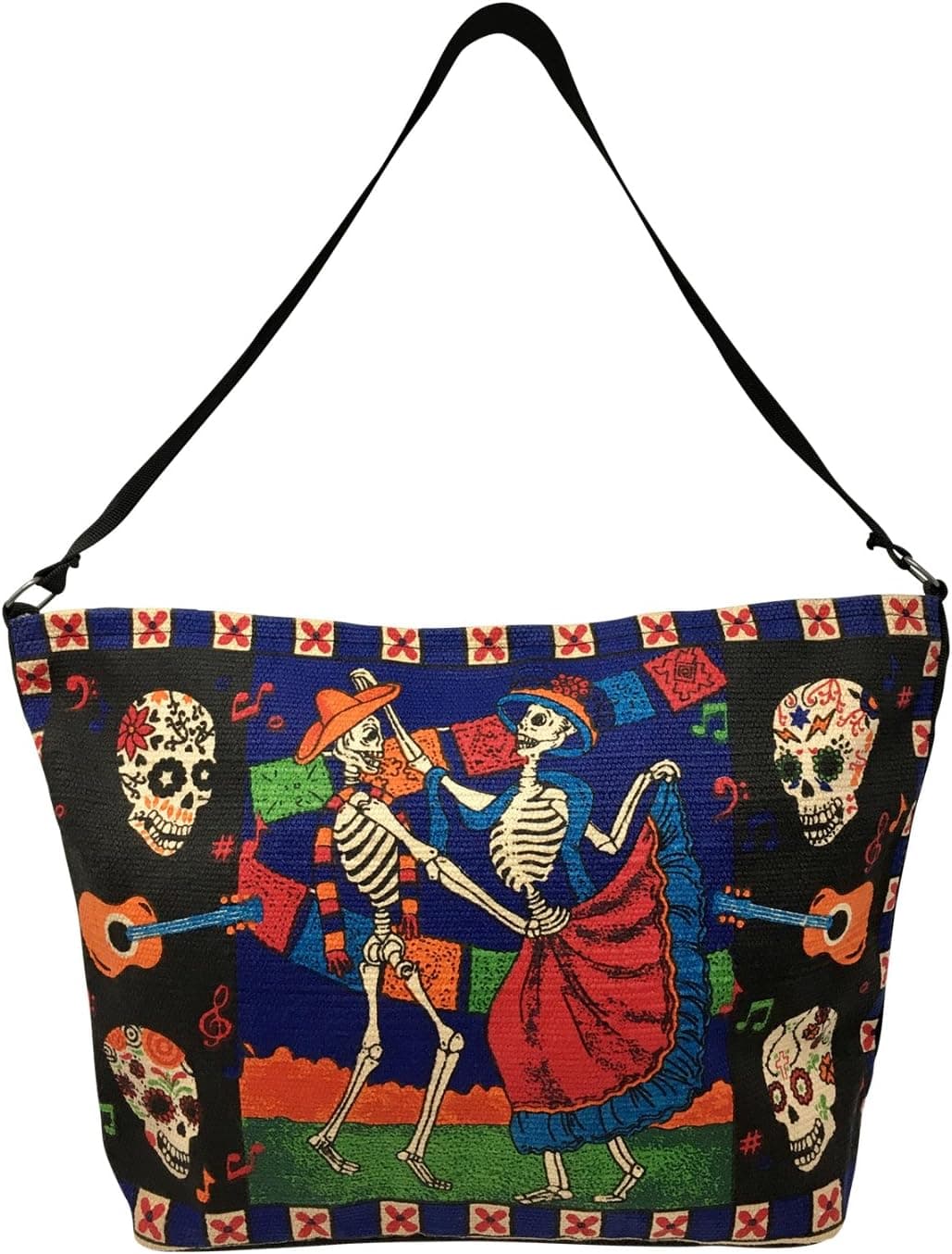 SpiritStar Sugar Skull Purse: Day of the Dead Inspired Daily Travel Bag Made with 100% Cotton (Dancing Sweethearts)