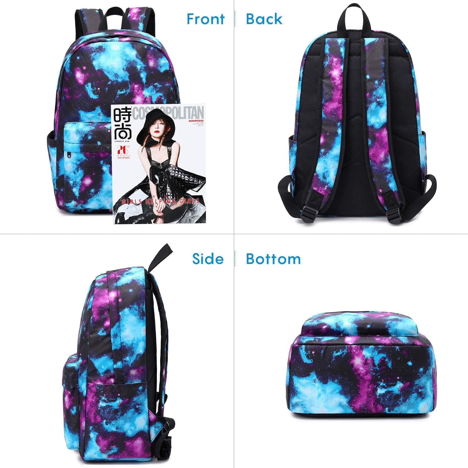 Pawsky Waterproof Galaxy Canvas Backpack Set Fits 14" Laptop Backpack Daypack College School Bookbag with Lunch Box and Pencil Case