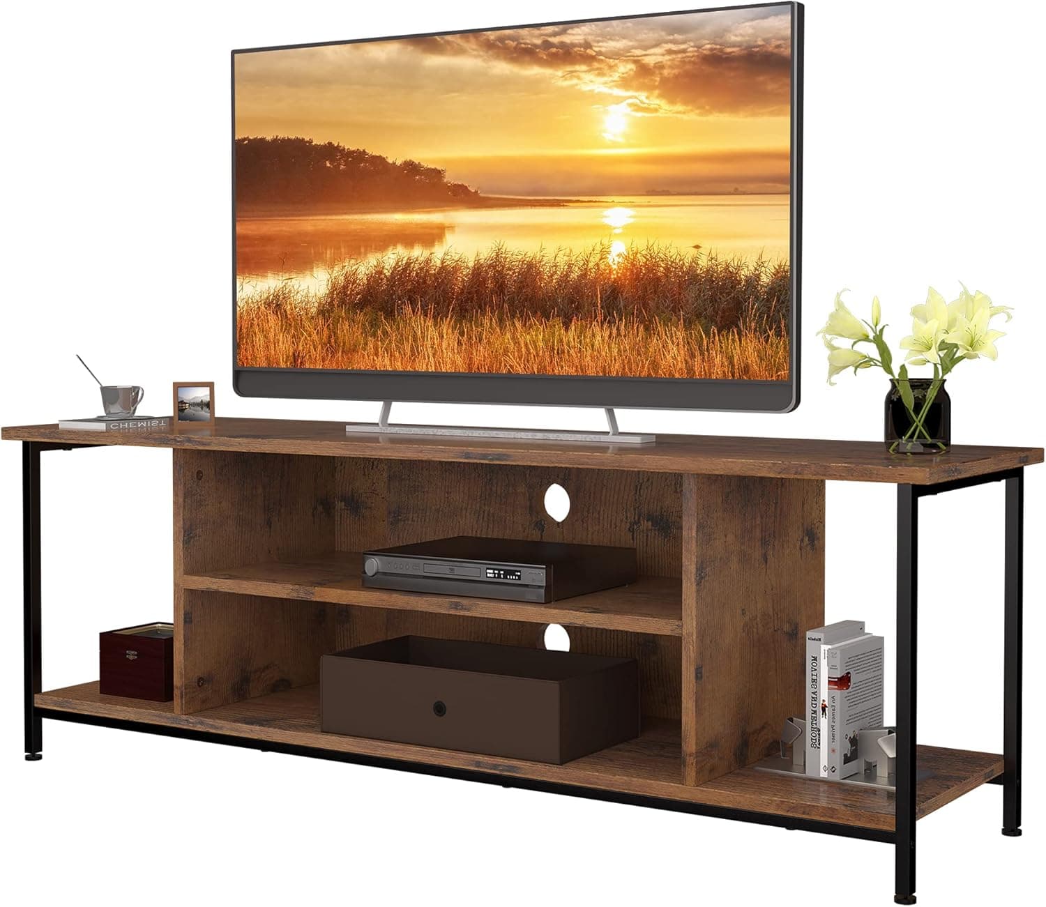 SMAGREHO TV Stand for TVs up to 65 Inches, TV Console Media Cabinet with Storage, TV Cabinet Unit with Shelving, Entertainment Center for Living Room Bedroom, 55 inch, Rustic Brown