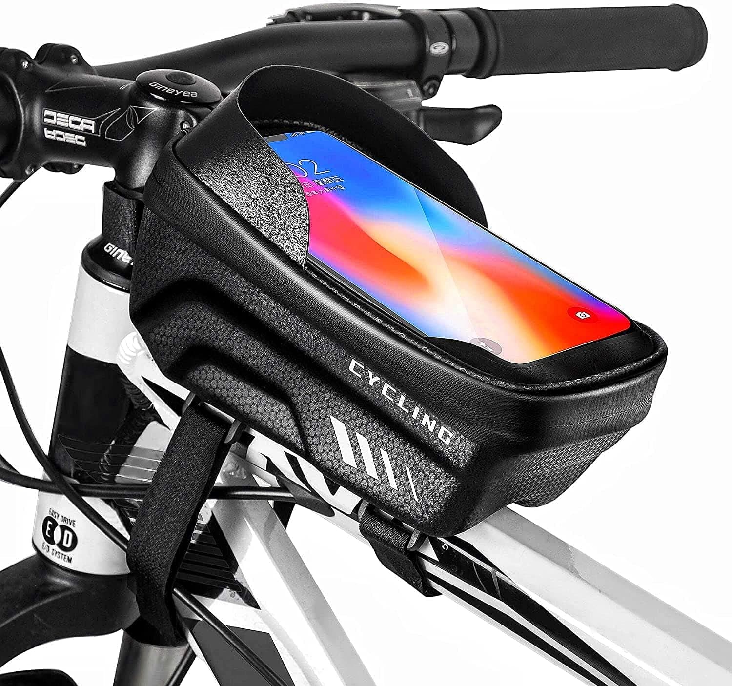 AigCloud Bike Phone Bag, Bike Handlebar Bag for iPhone 13 mini Pro Max, EVA Bicycle Front Frame Bag Waterproof Bike Top Tube Handlebar Bag Cycling Bike Phone Mount Bag for Cellphones 6.8” Accessories