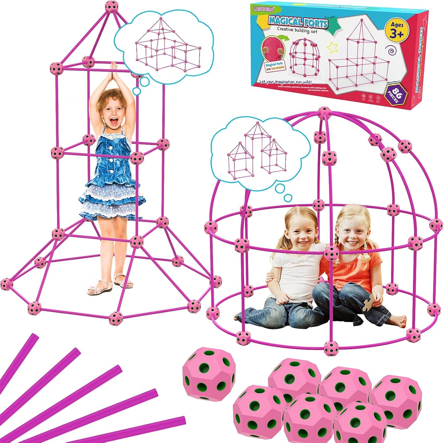 Upgraded Fort Building Kit, STEM Kids Toys for 4 5 6 7 8 9 Year Old Girls Building Toys Indoor Outdoor Toys for Kids DIY Castle Tunnel Christmas Birthday Gifts for Kids