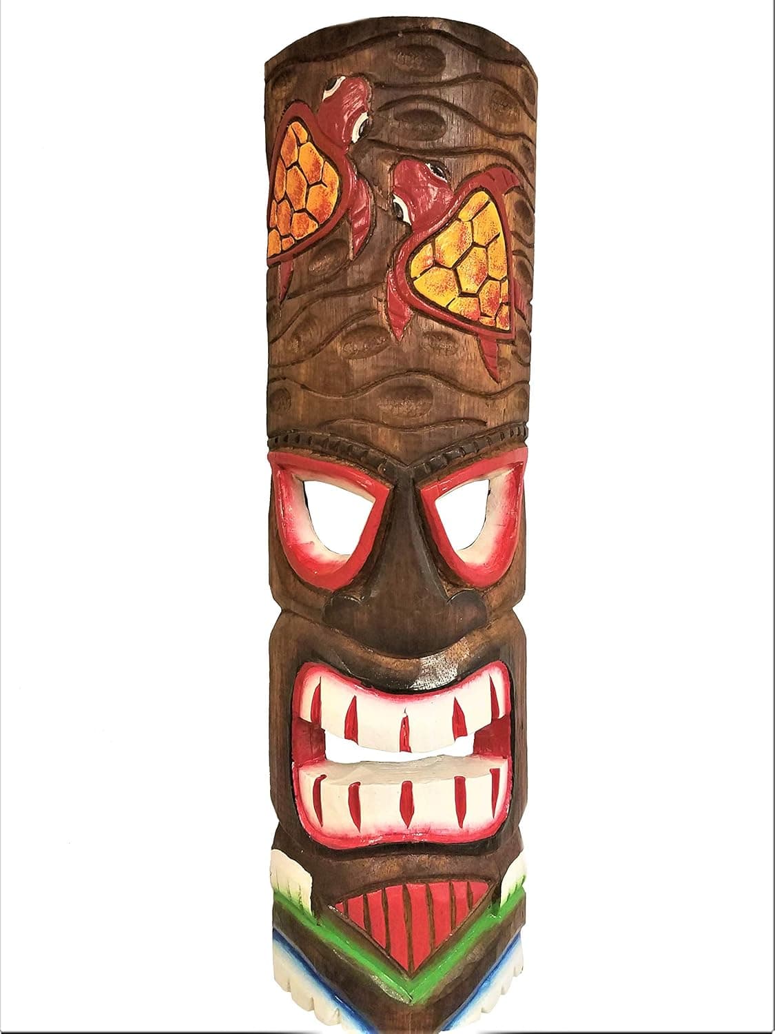 20" Tall Handcarved Wood Hawaiian Beach Luau Style Swimming Turtles Tiki Mask!
