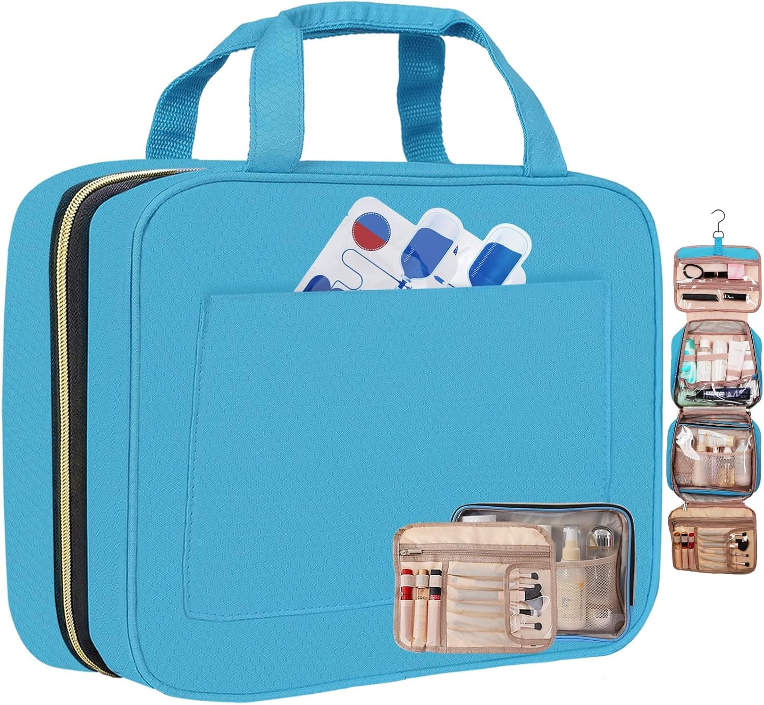 Bbtops Large Hanging Travel Toiletry Bag,Toiletry Bag for Women and Men, Water-resistant Makeup Bag Cosmetic Organizer for Full Sized Toiletries,Travel Essentials(Blue)