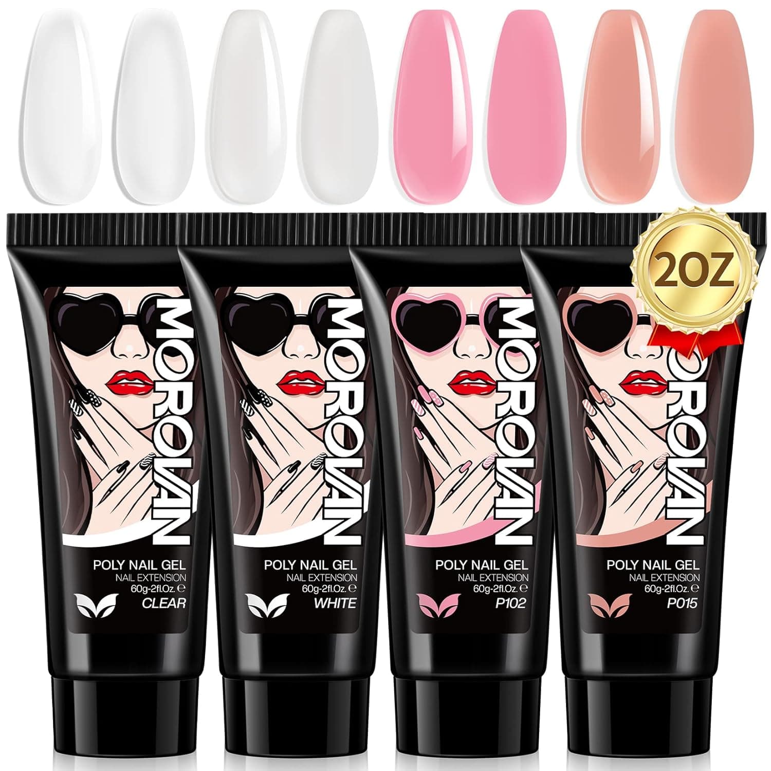 Morovan Poly Extension Gel - 2OZ Poly Gel Nail Colors 60ML Poly Nail Gel Large Capacity Builder Nail Gel Long-Lasting Nail Extension Gel for Beginners and Professional Poly Gel Set DIY Design at Home