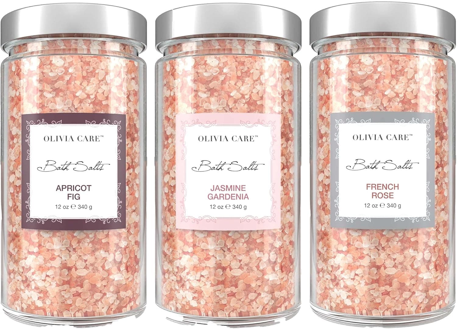Olivia Care Pink Himalayan Bath Salts - Relieves & Relax Muscles. Exfoliate, Heal, Rejuvenate, Cleansing & Soothes Skin | Made with Natural Ingredients. Fresh Fragrance - 12 OZ (Mixed, 1 Pack)