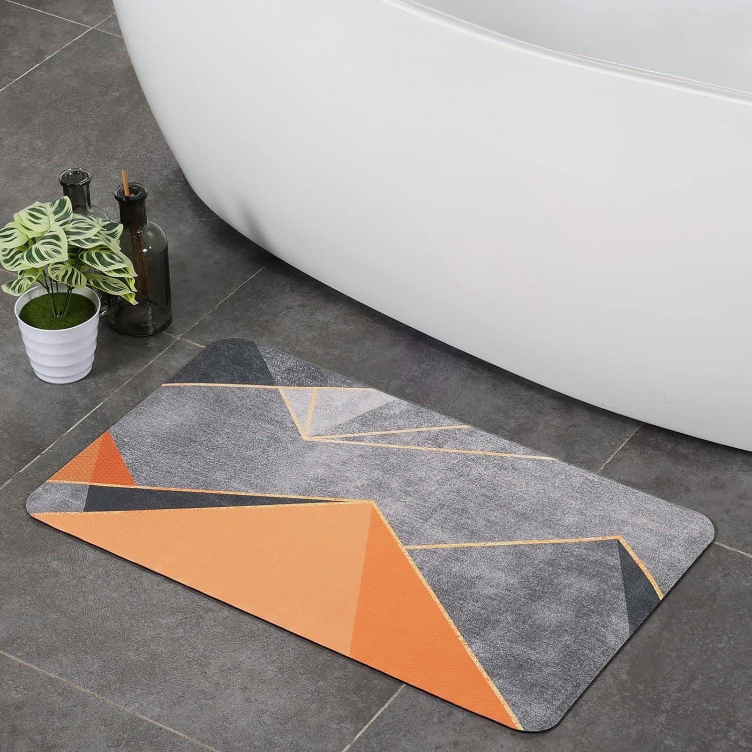 Stiio Bath Mat Rug-17" X29", Stone Bath Mats Non-Slip Super Absorbent Dries Quickly Bathroom Rugs Easy Care, Thin Bath Rugs Stone Fit Under Door Floor Mats for Kitchen/Living Room/Sink Bathtub, Orange