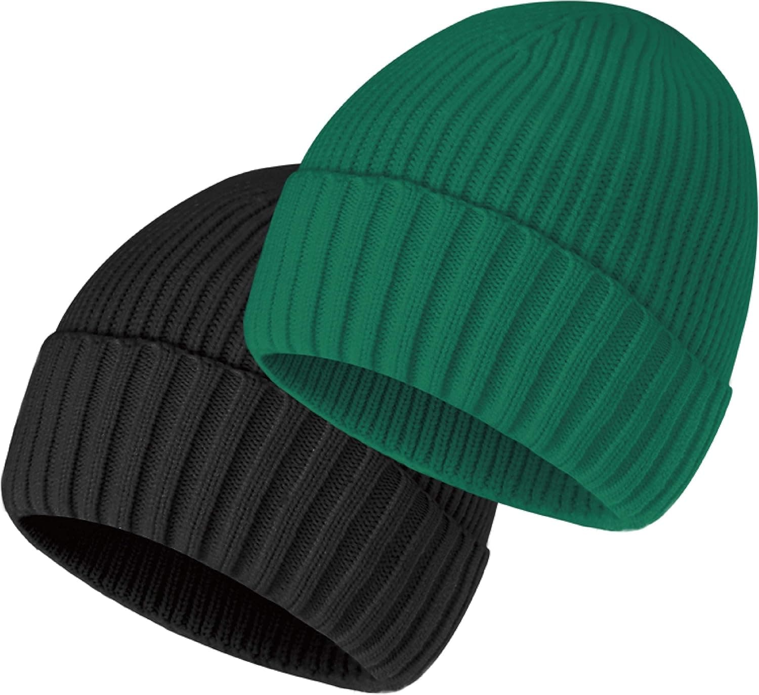 accsa 2 Pack Men Winter Knit Beanie Hats Soft Warm Stretchy Skull Cap Unisex Cuffed Plain Hat for Men