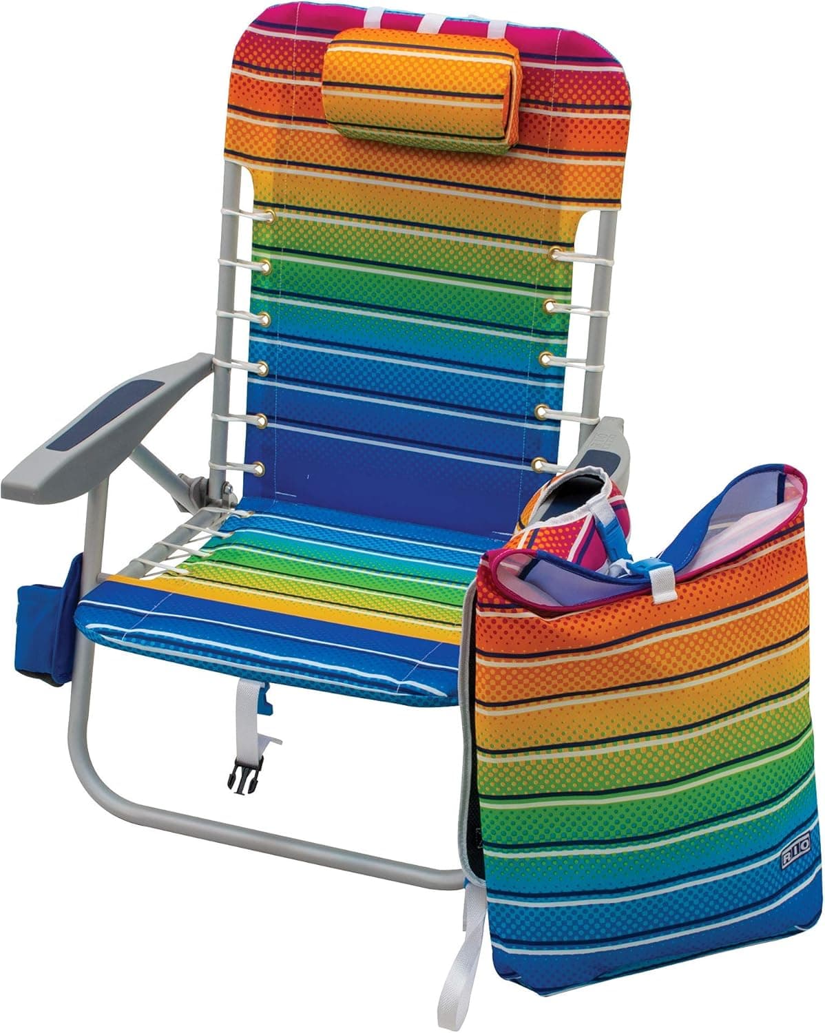 Rio Brands Beach Lace-Up Suspension Folding Beach Chair with Removable Storage Pack